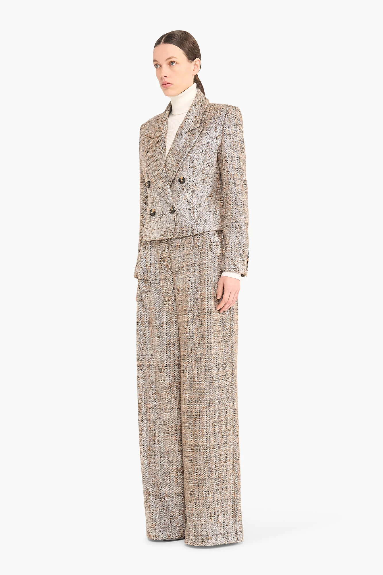 Blazer Dames Kort Stan Bruin Zilver Metallic