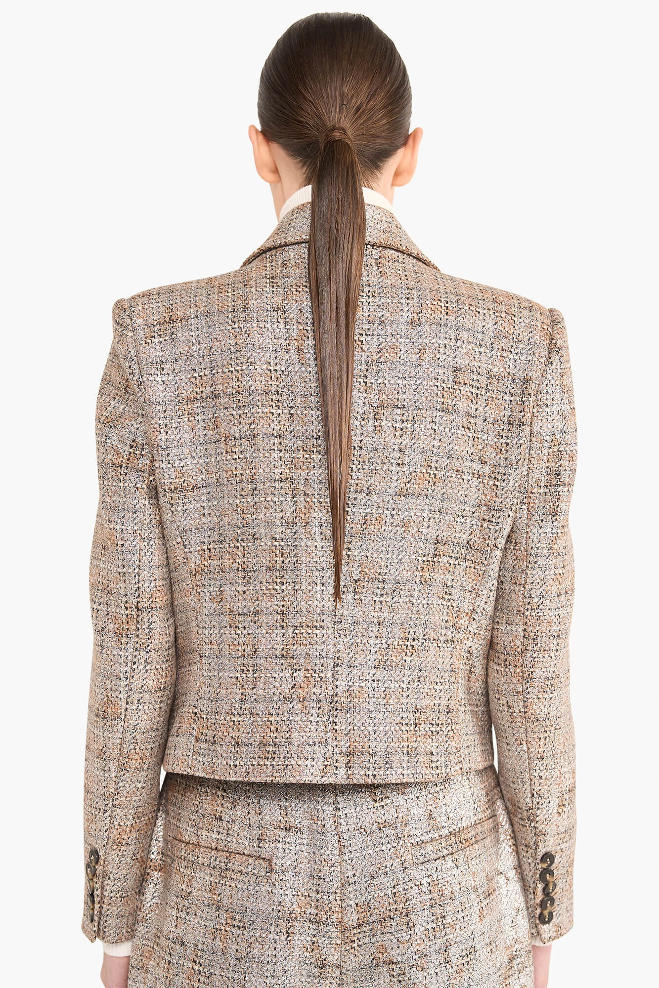 Blazer Dames Kort Stan Bruin Zilver Metallic