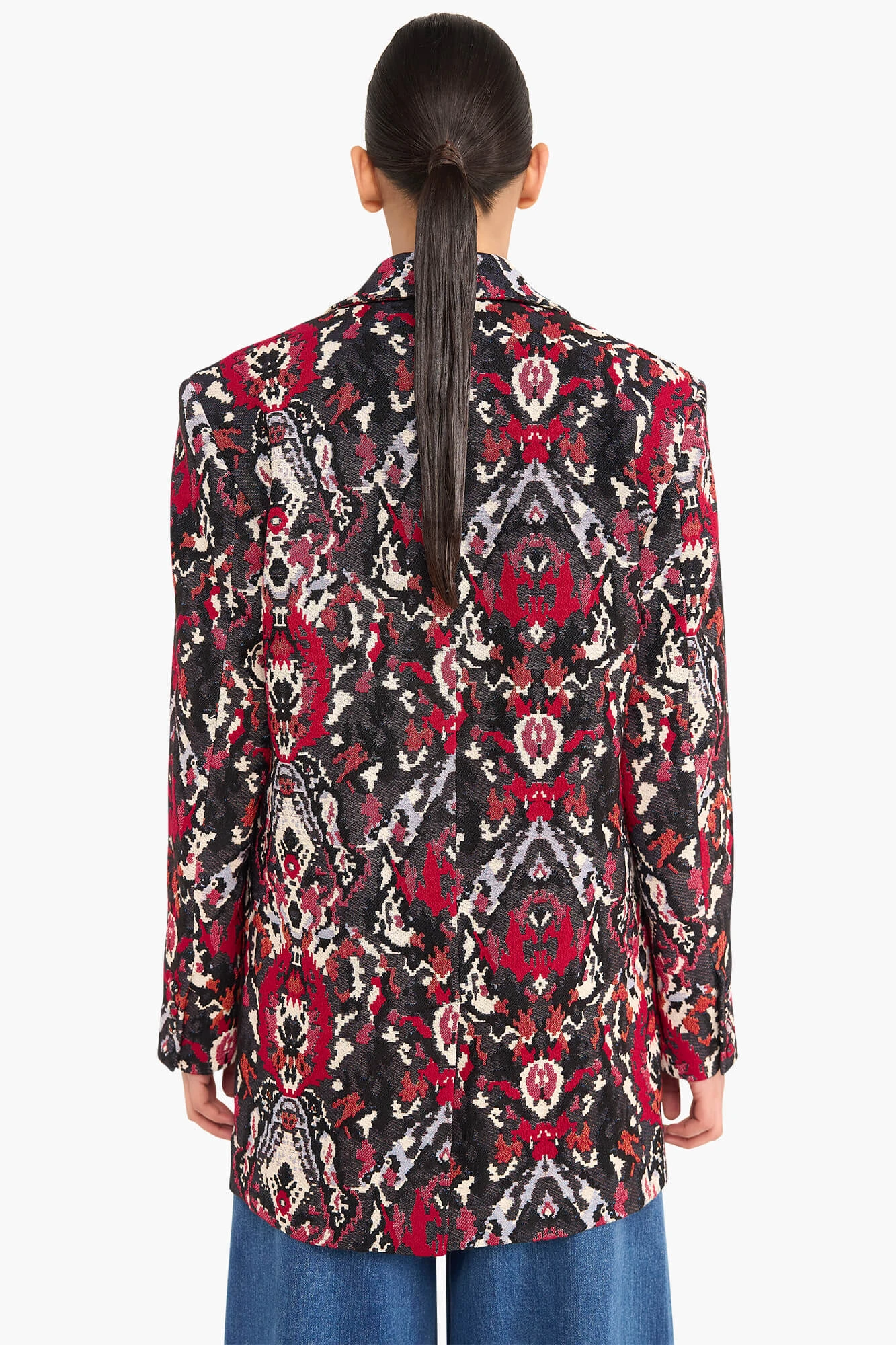 Women's Oversized Jacquard Blazer with Aztec Print in Red