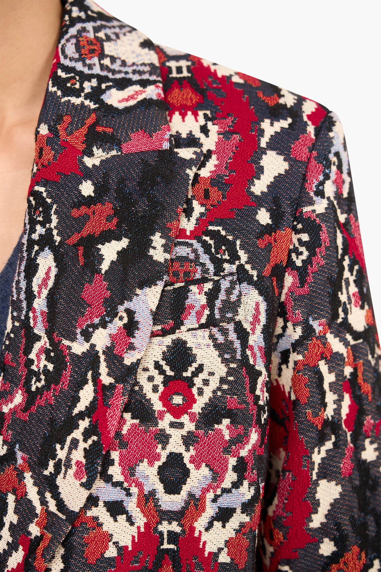 Women's Oversized Jacquard Blazer with Aztec Print in Red