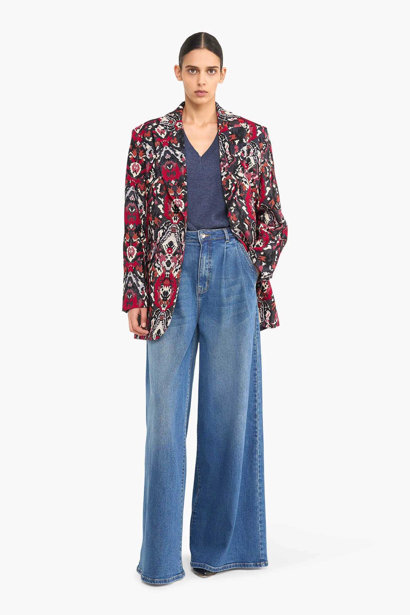 Oversized-Blazer für Damen, Jacquard, Hank, Aztec, Rot