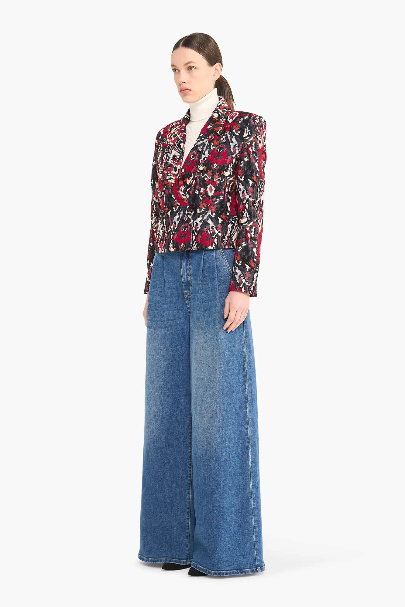 Blazer Dames Kort Stan Jacquard Rood