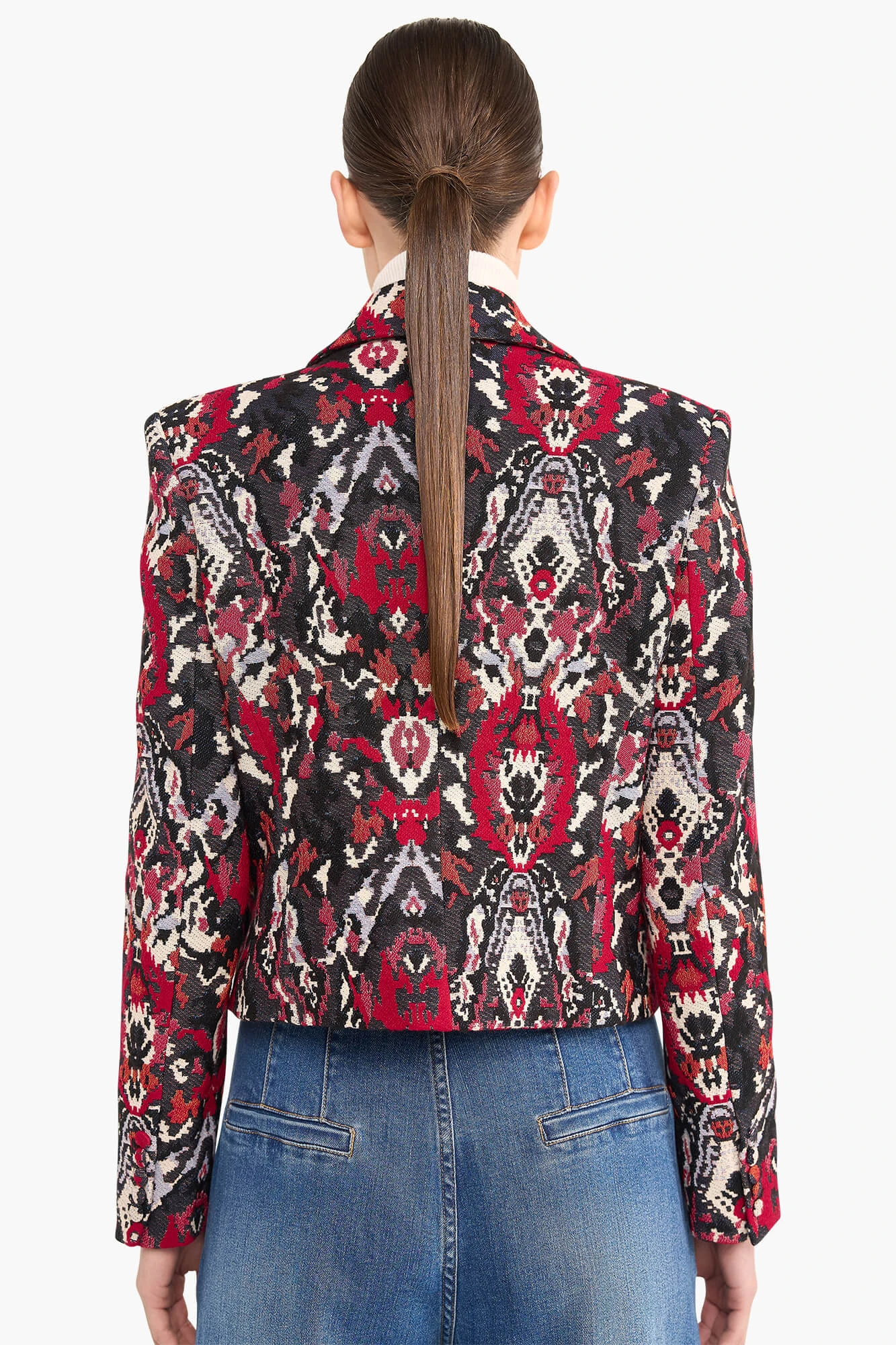 Blazer Dames Kort Stan Jacquard Rood