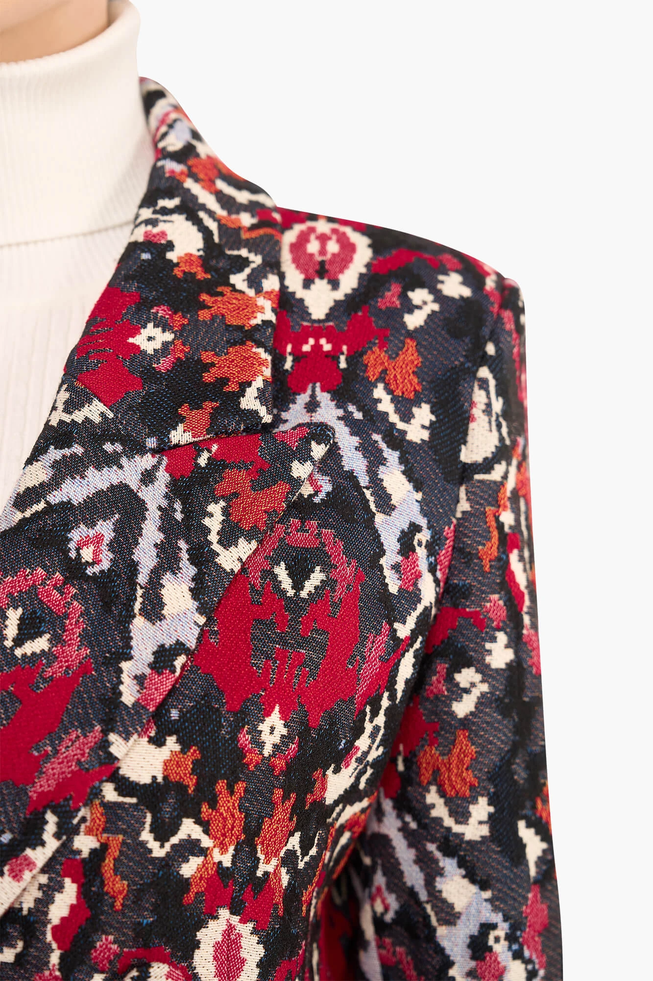 Blazer Dames Kort Stan Jacquard Rood
