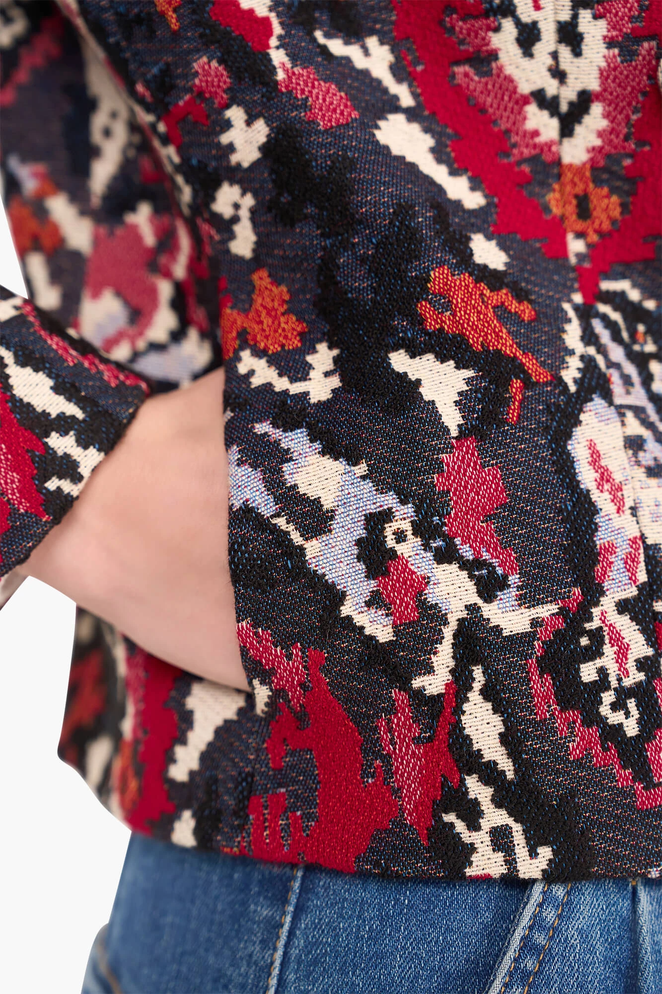 Blazer Dames Kort Stan Jacquard Rood