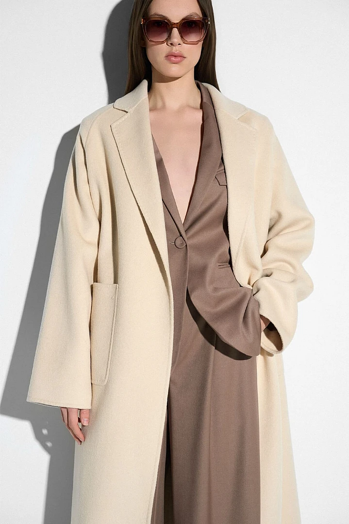 Cashmere Dames Jas Lang Double Face Jules Off White