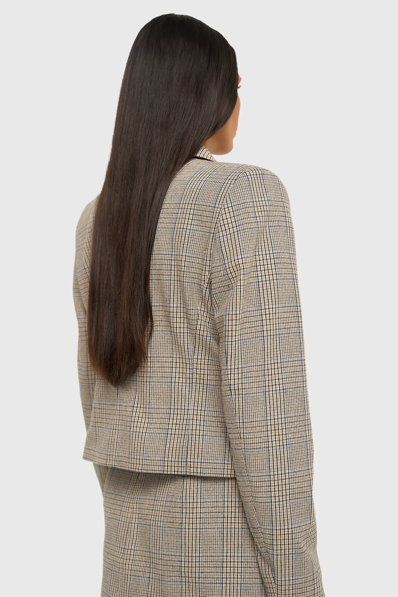 Women's Short Checkered Blazer in Beige