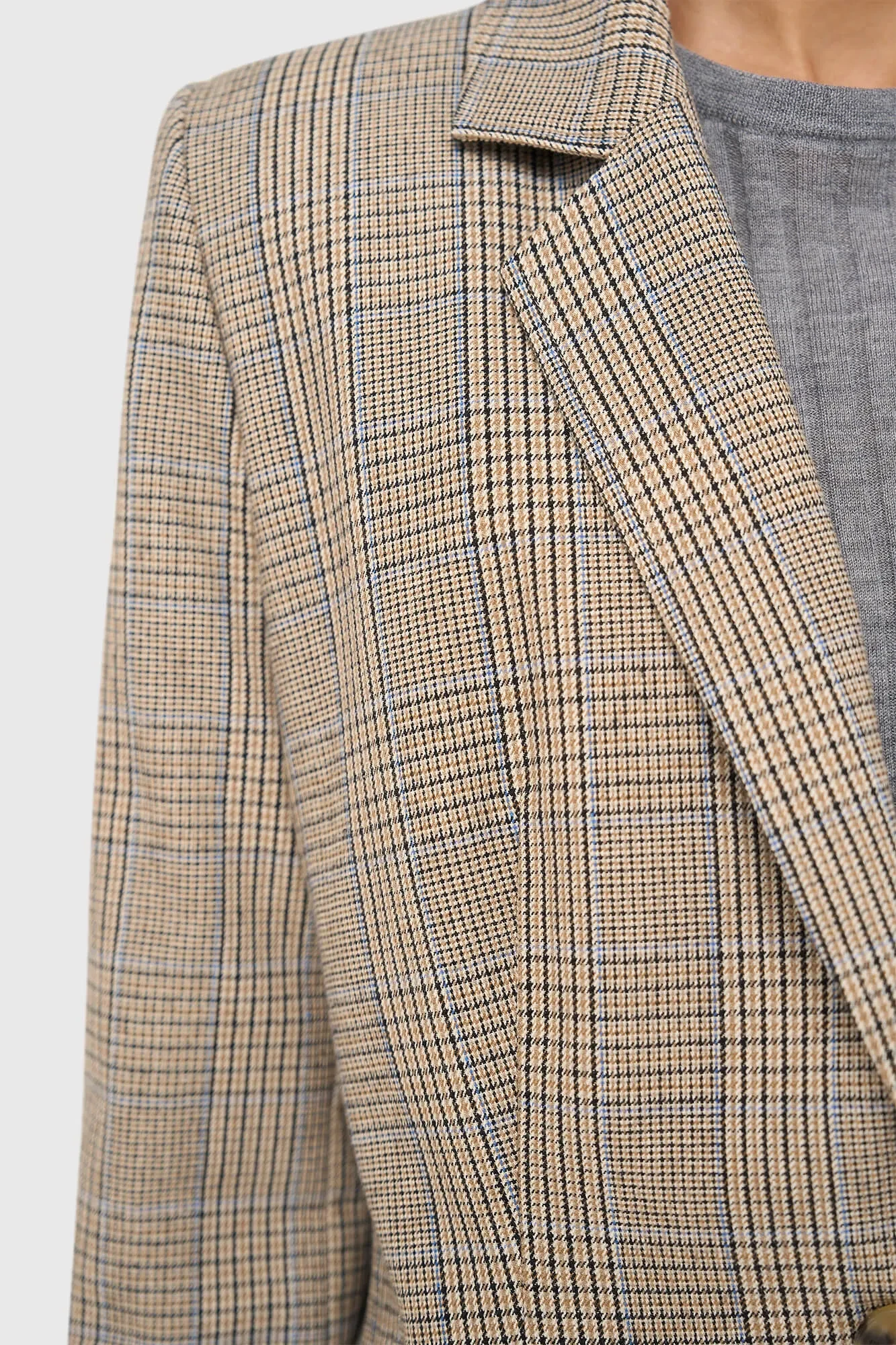 Women's Short Checkered Blazer in Beige