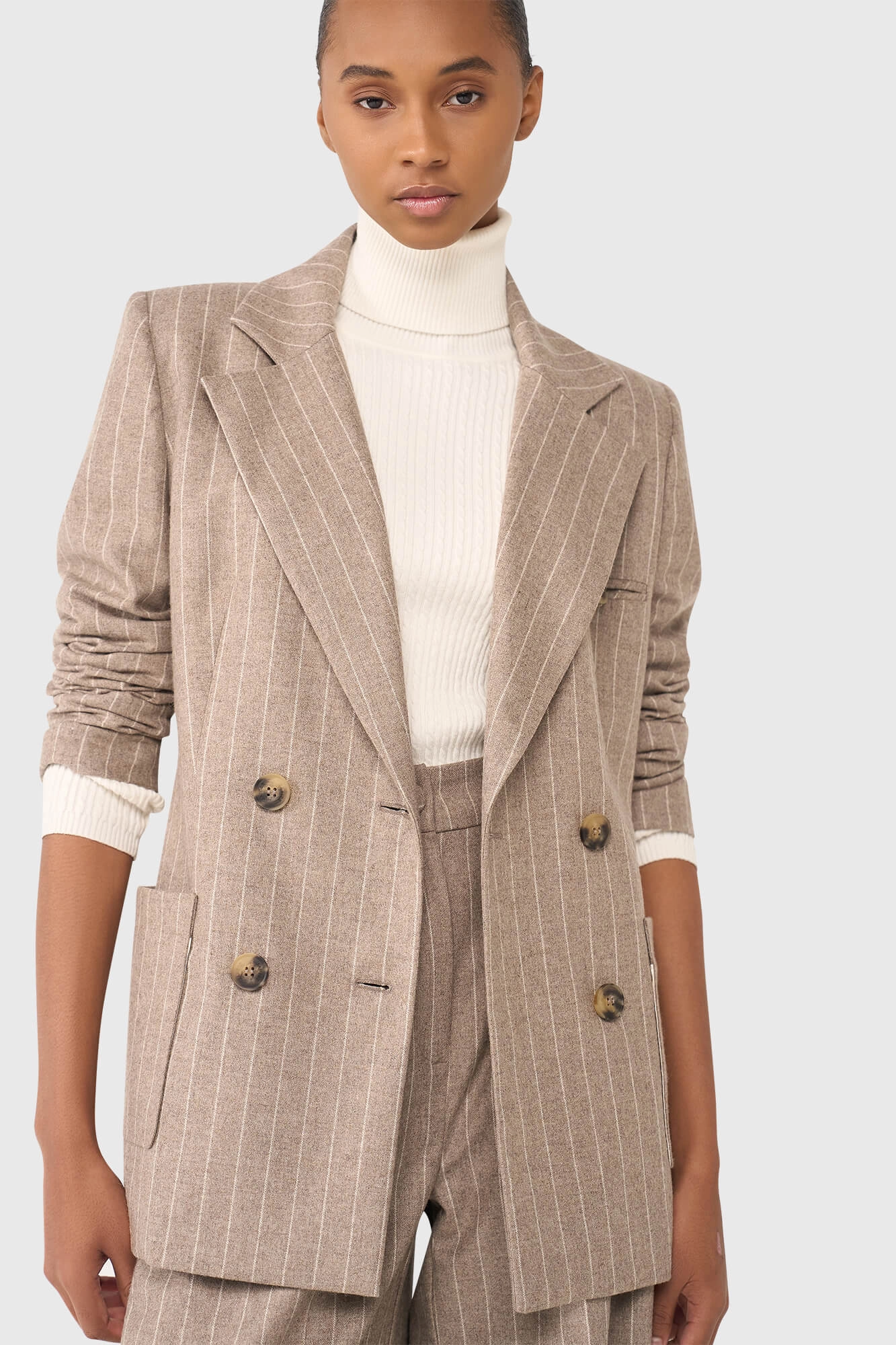 Double Breasted Gestreepte Blazer Dames Beige | Shop JANICE