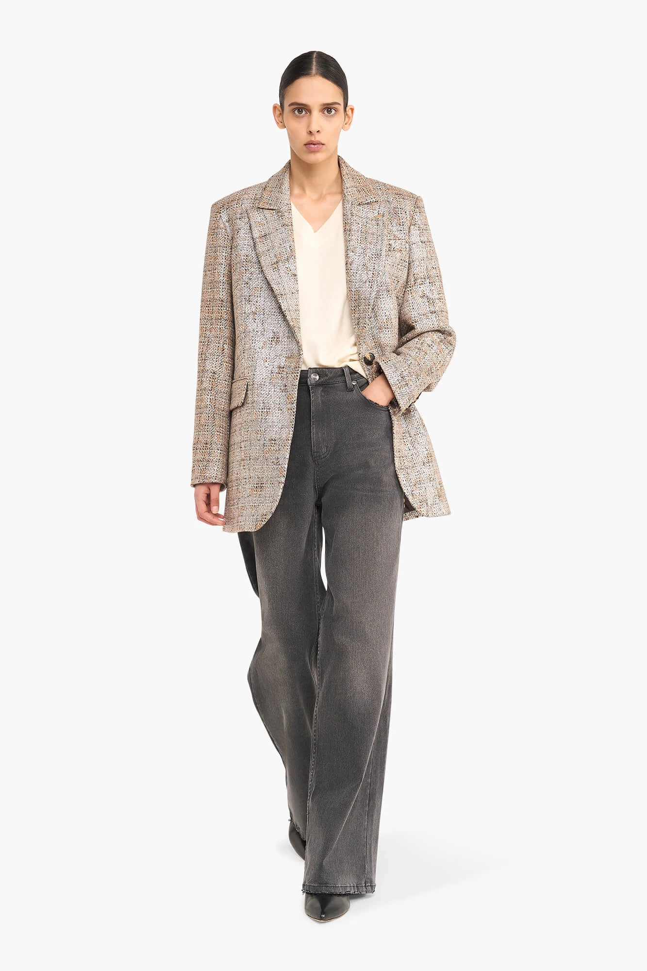 Oversized Blazer Dames Hank Bruin Zilver Metallic