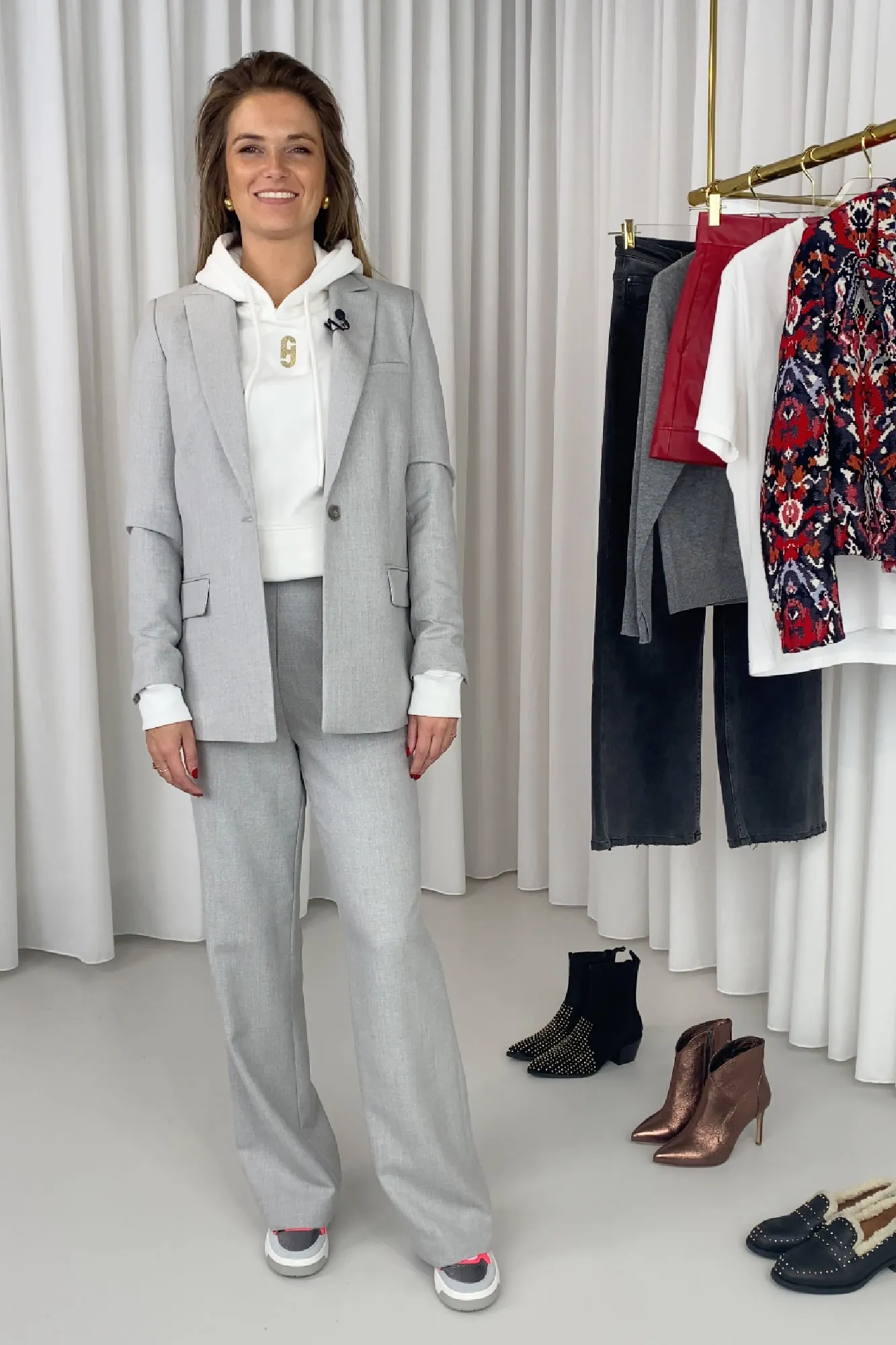 Grijze Blazer Recht Dames