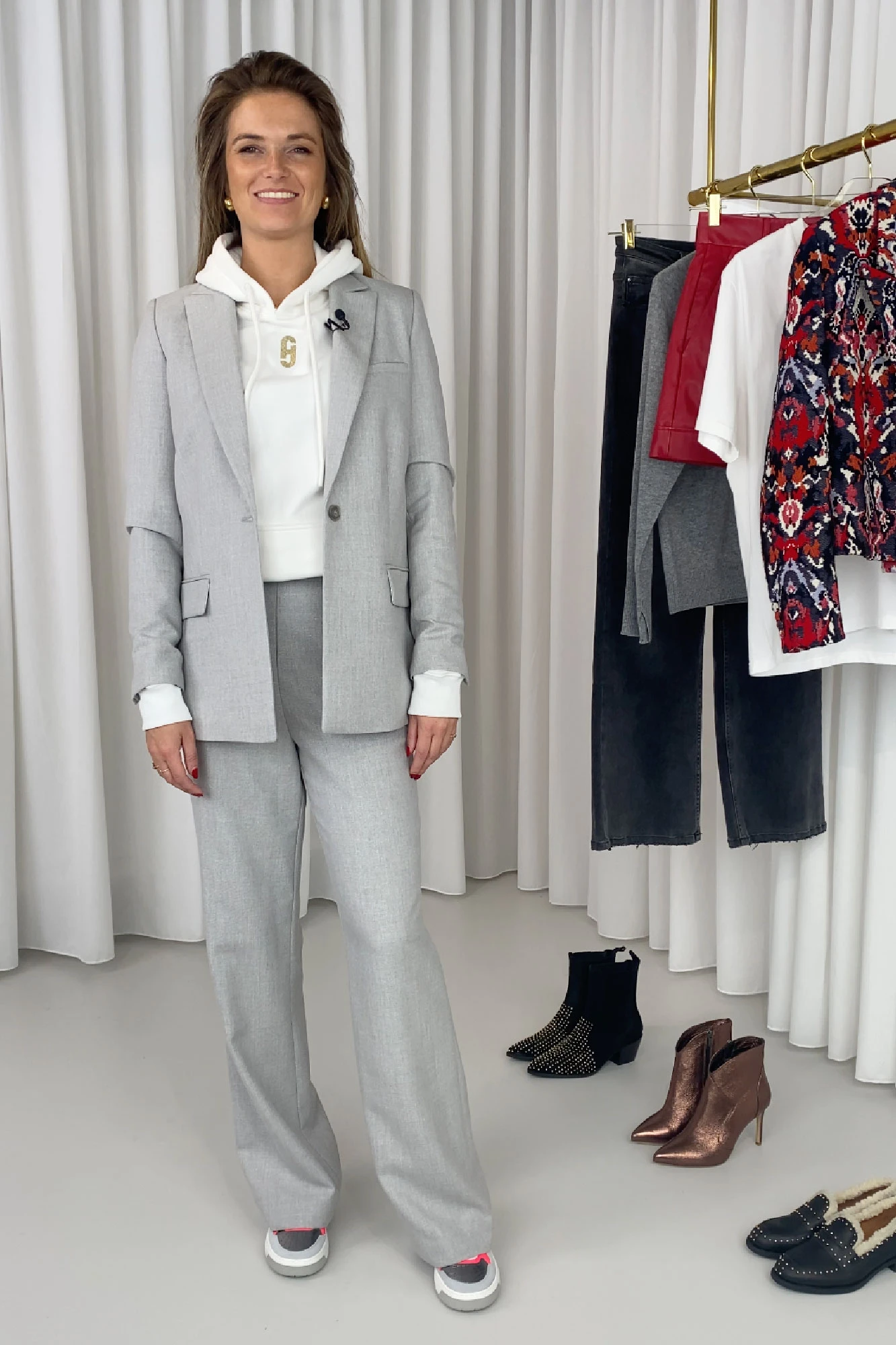 Grijze Blazer Recht Dames