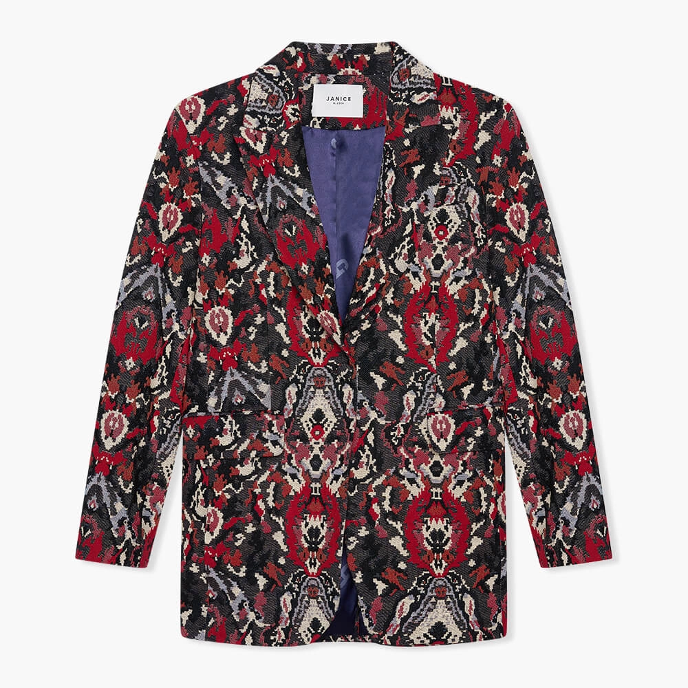 Oversized Blazer Dames Jacquard Hank Aztec Rood