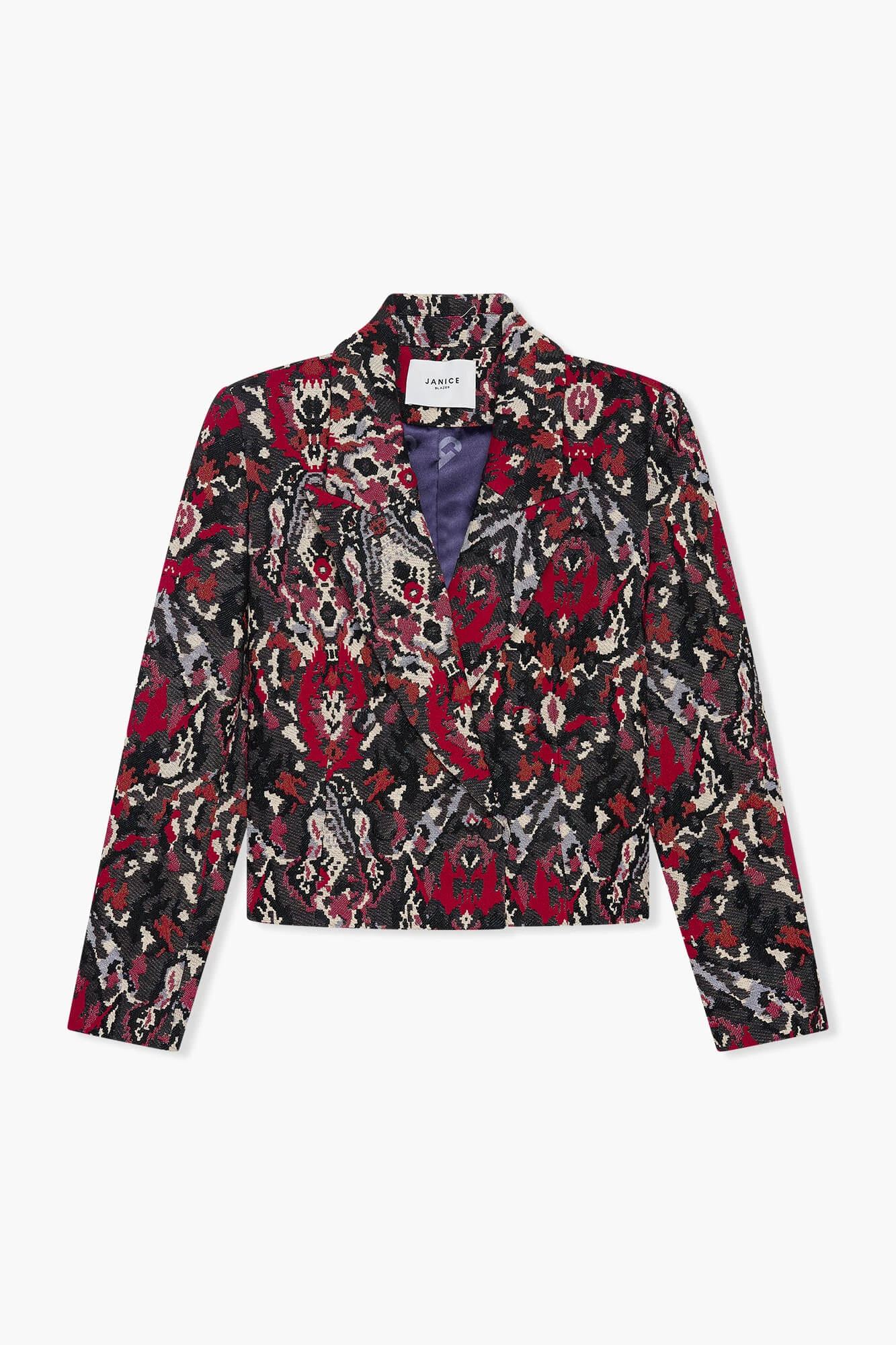 Blazer Dames Kort Stan Jacquard Rood