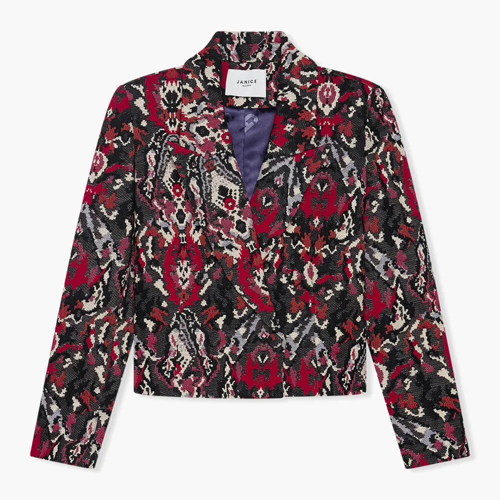 Blazer Dames Kort Stan Jacquard Rood