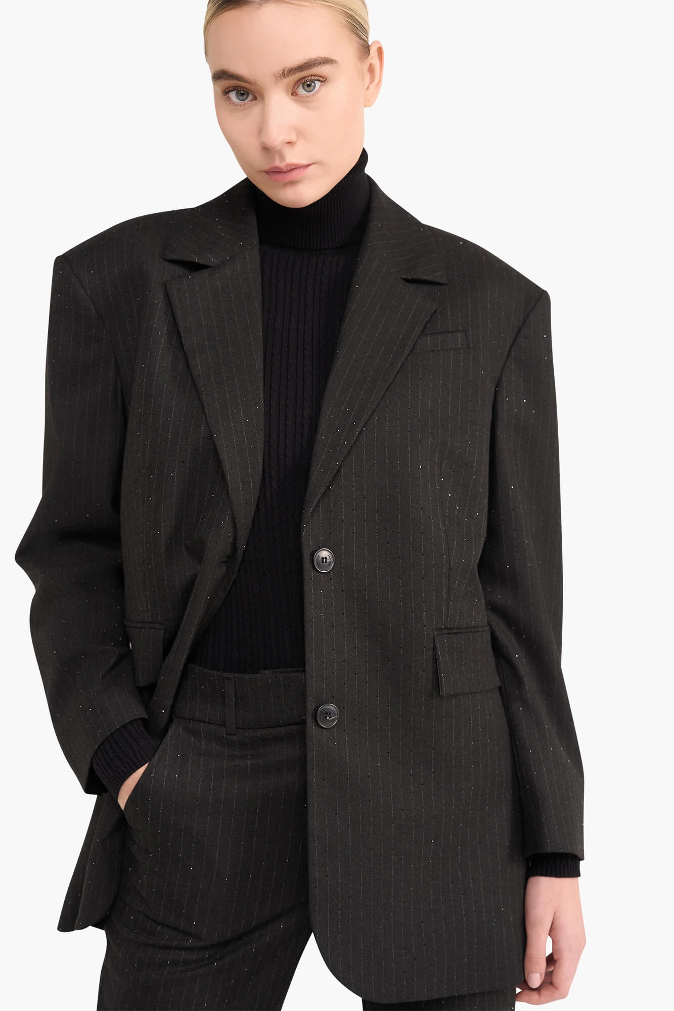 Oversized Blazer Dames Buddy Zwart Steentjes
