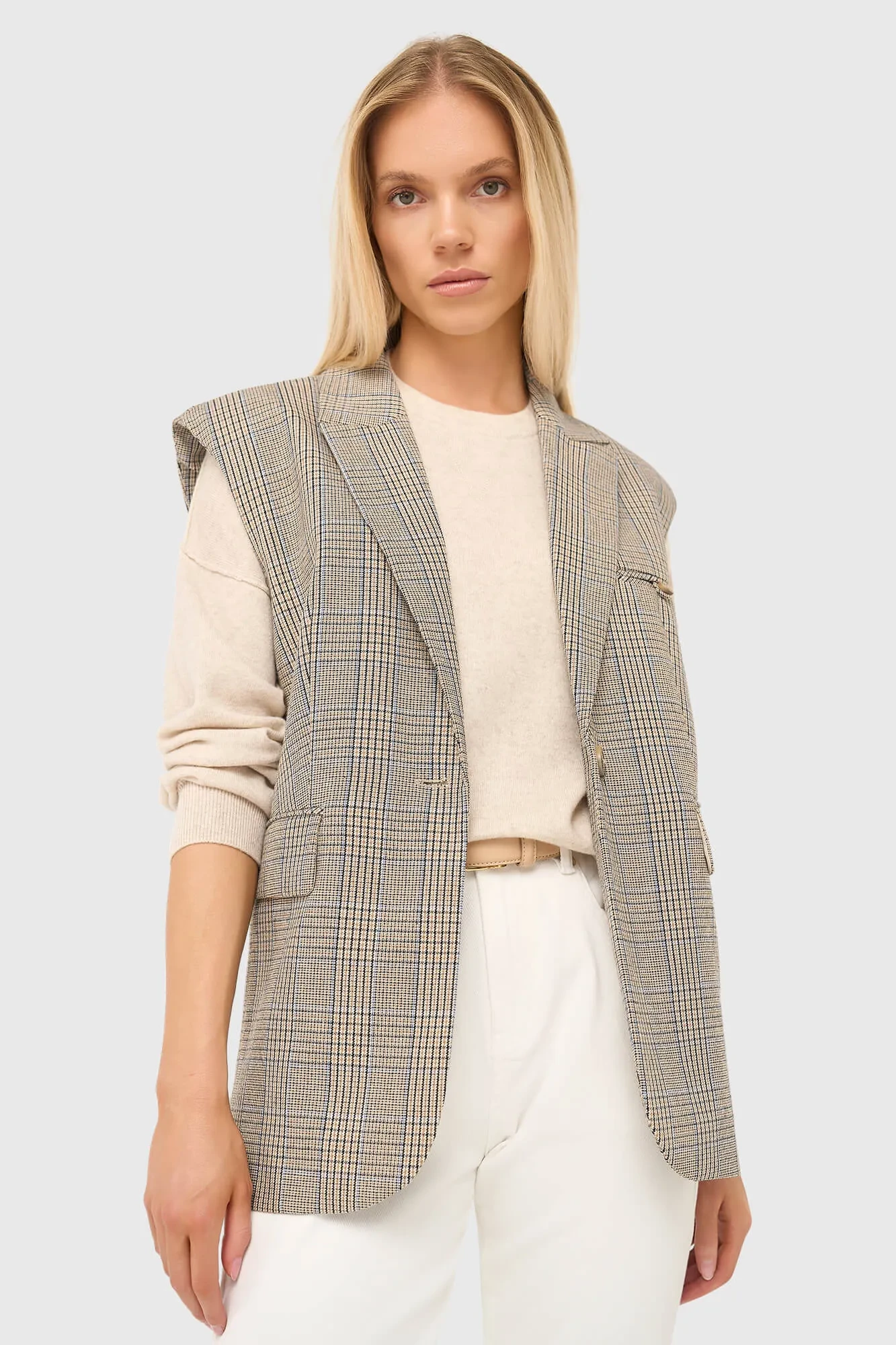 Blazer Vest Dames Ruit Marvin Beige