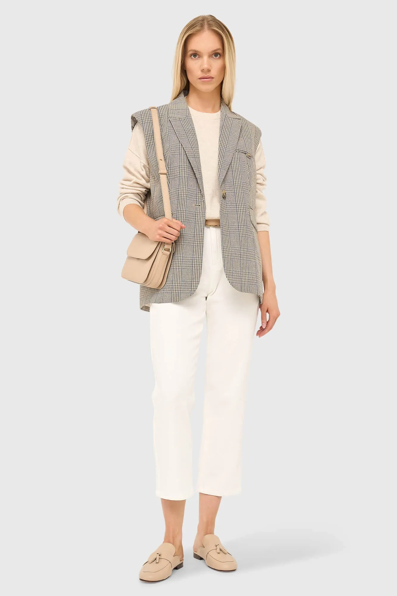 Blazer Vest Dames Ruit Marvin Beige