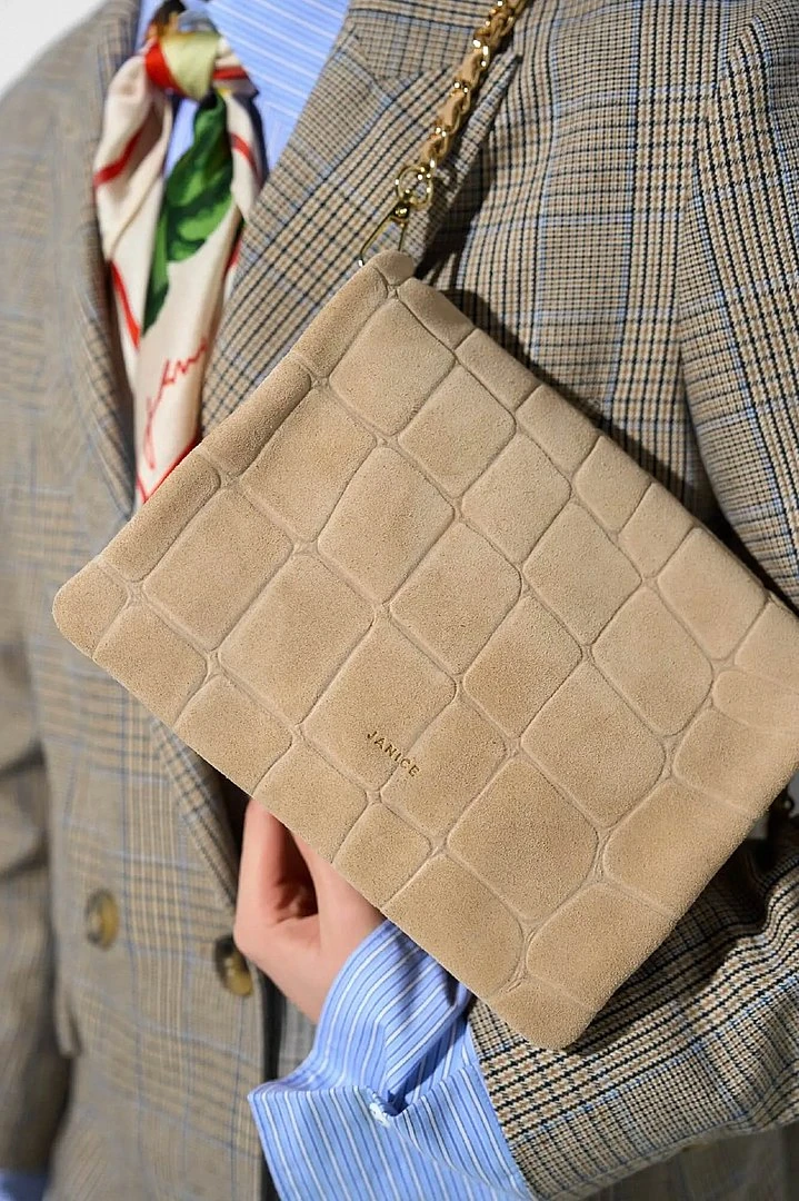 Leather Suede Shoulder Bag, Beige Croco Skylar