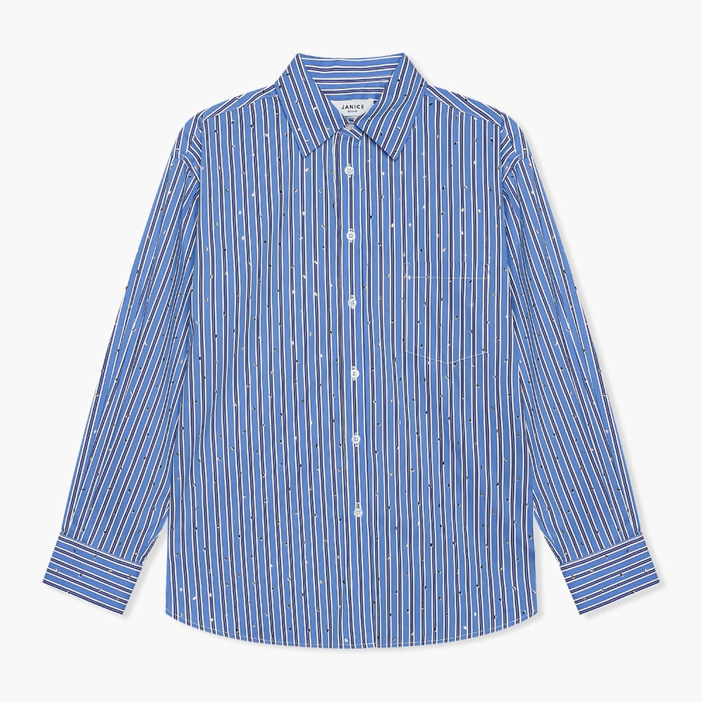 Katoenen Blouse Dames Steentjes Kygo Blauw Streep