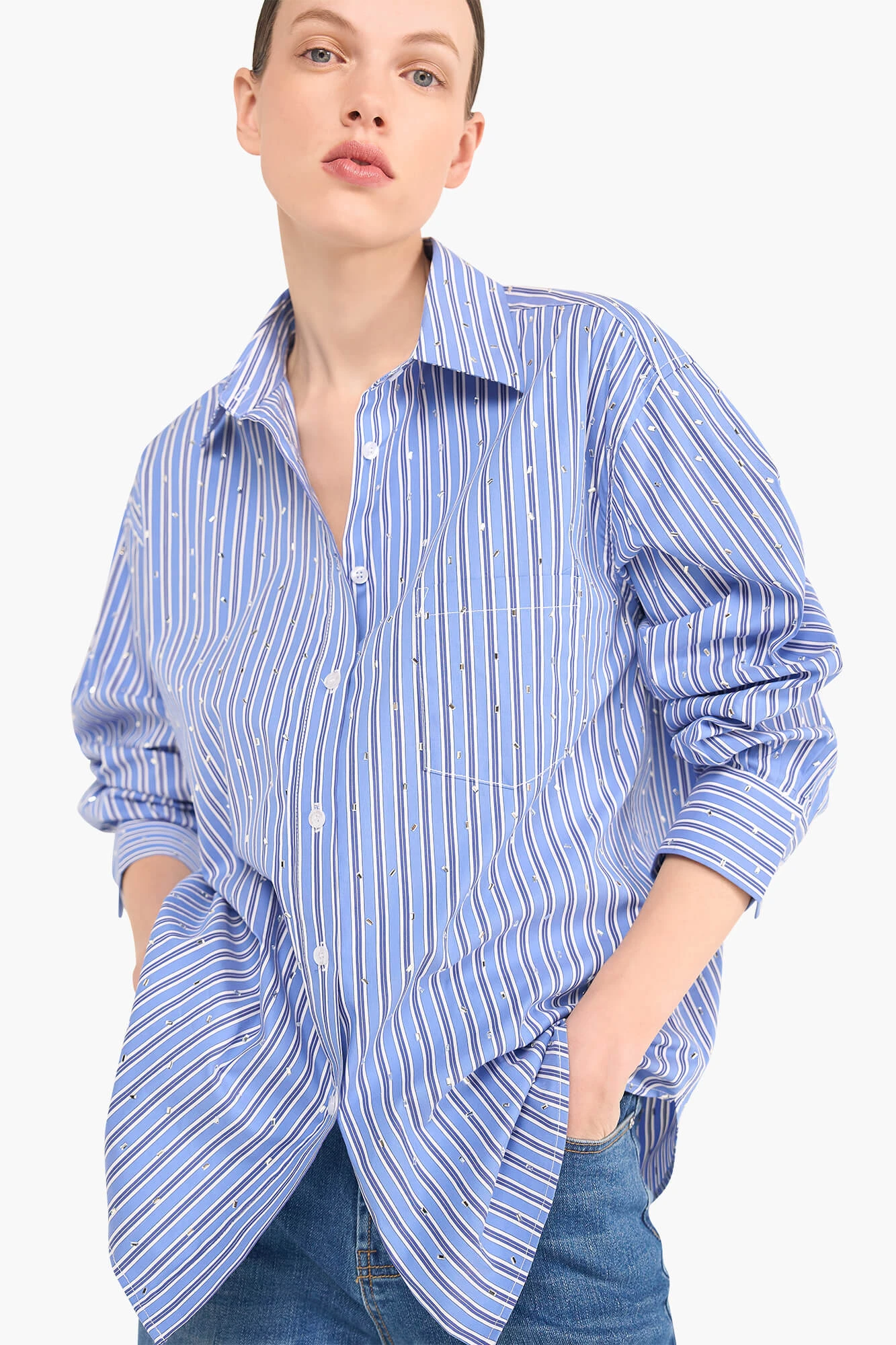 Kygo Blouse Steentjes Blauw Streep