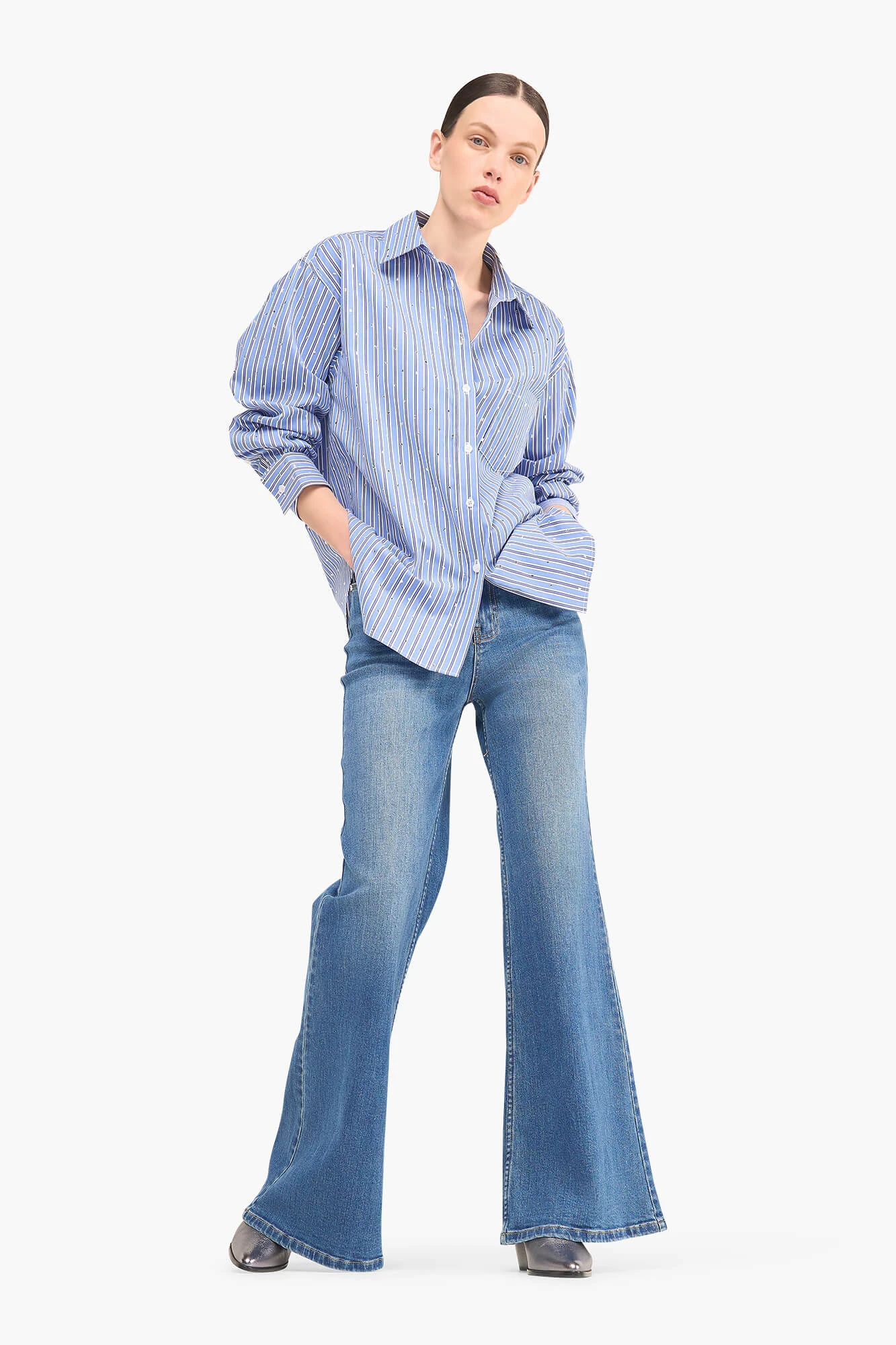 Kygo Blouse Steentjes Blauw Streep