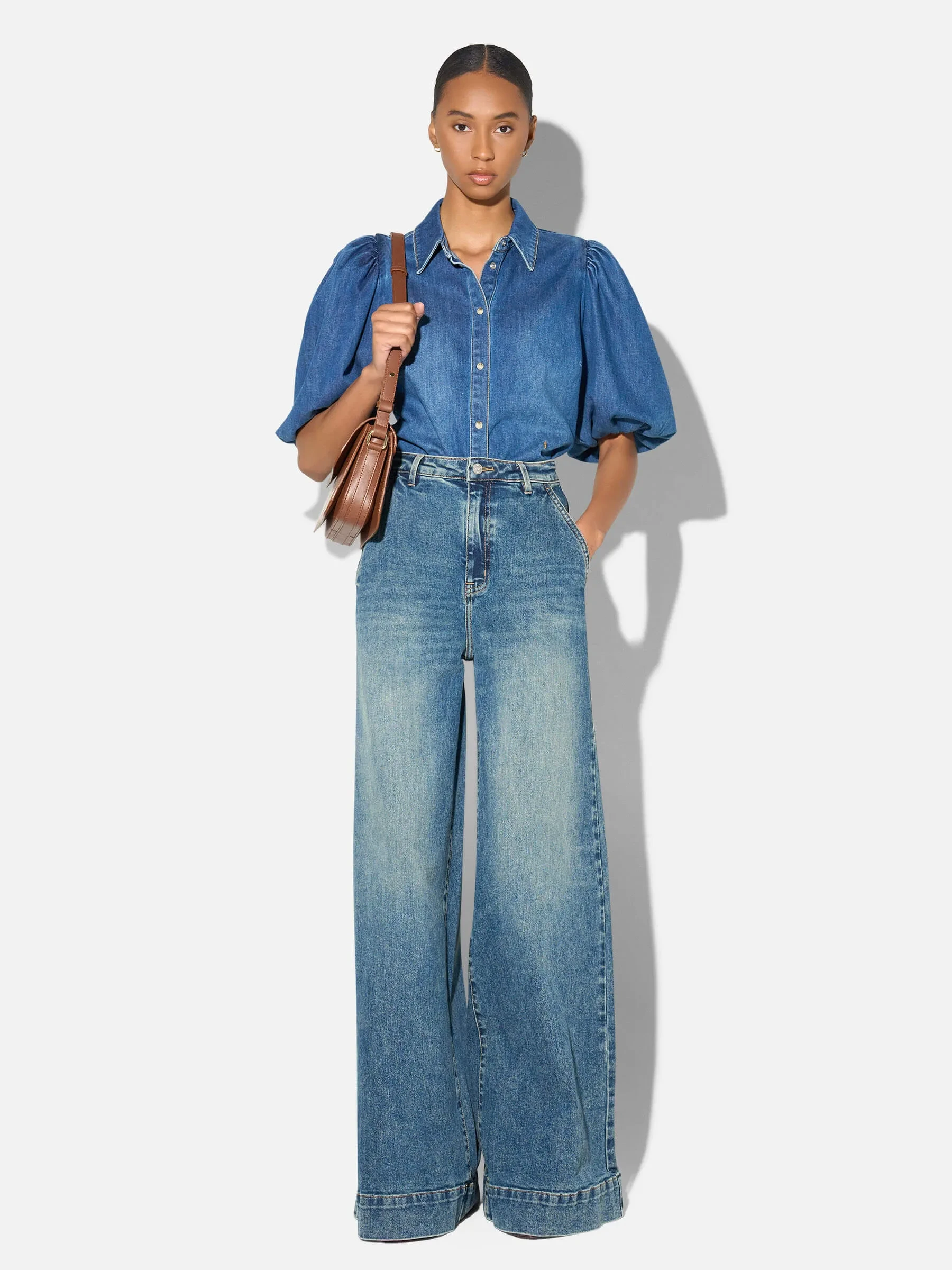 Denim Dames Blouse LARS Blauw 258 Pof Mouw | Shop JANICE