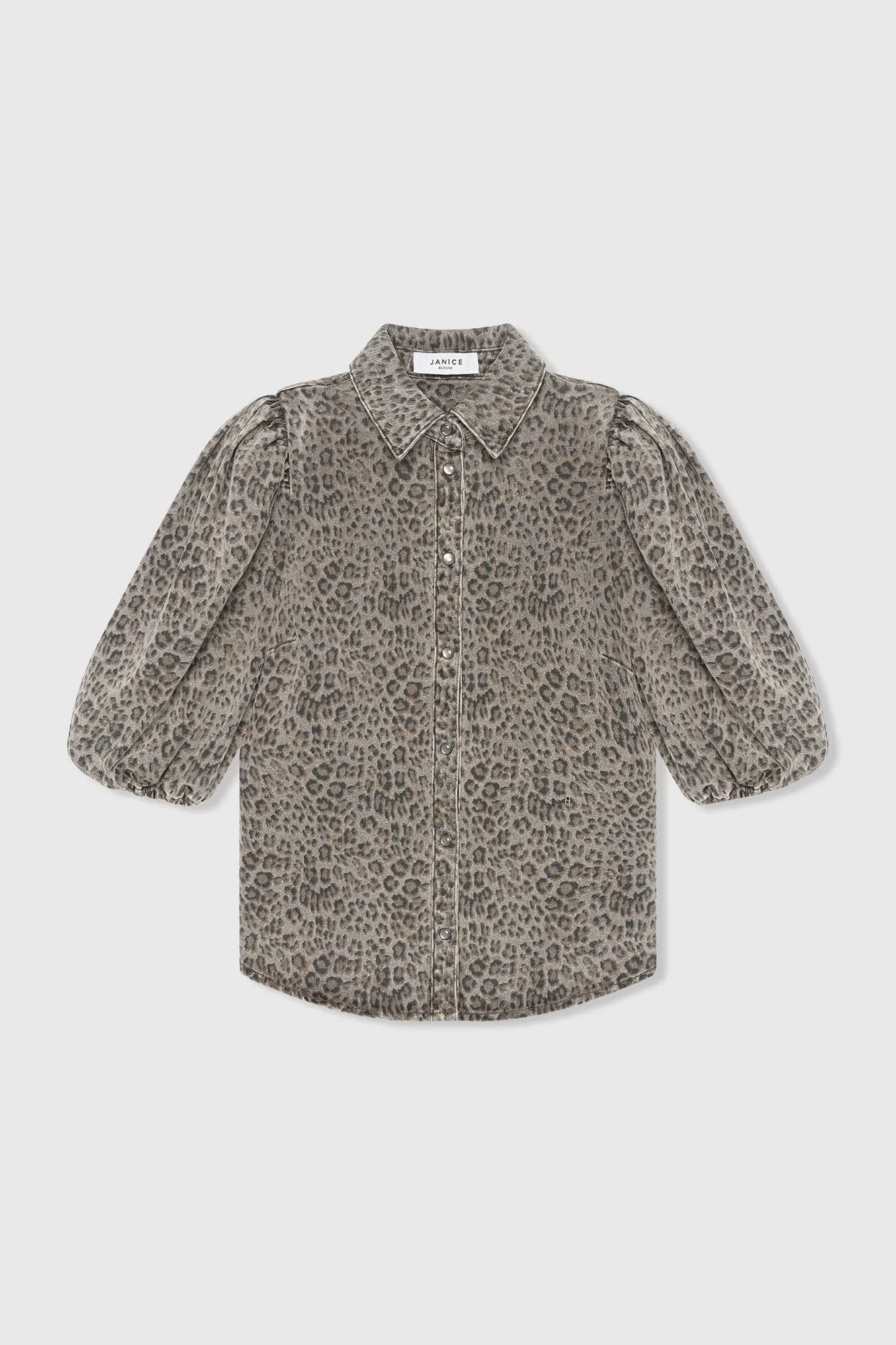 Damenbluse aus Denim mit Puffärmeln, Lars, Leopardenmuster
