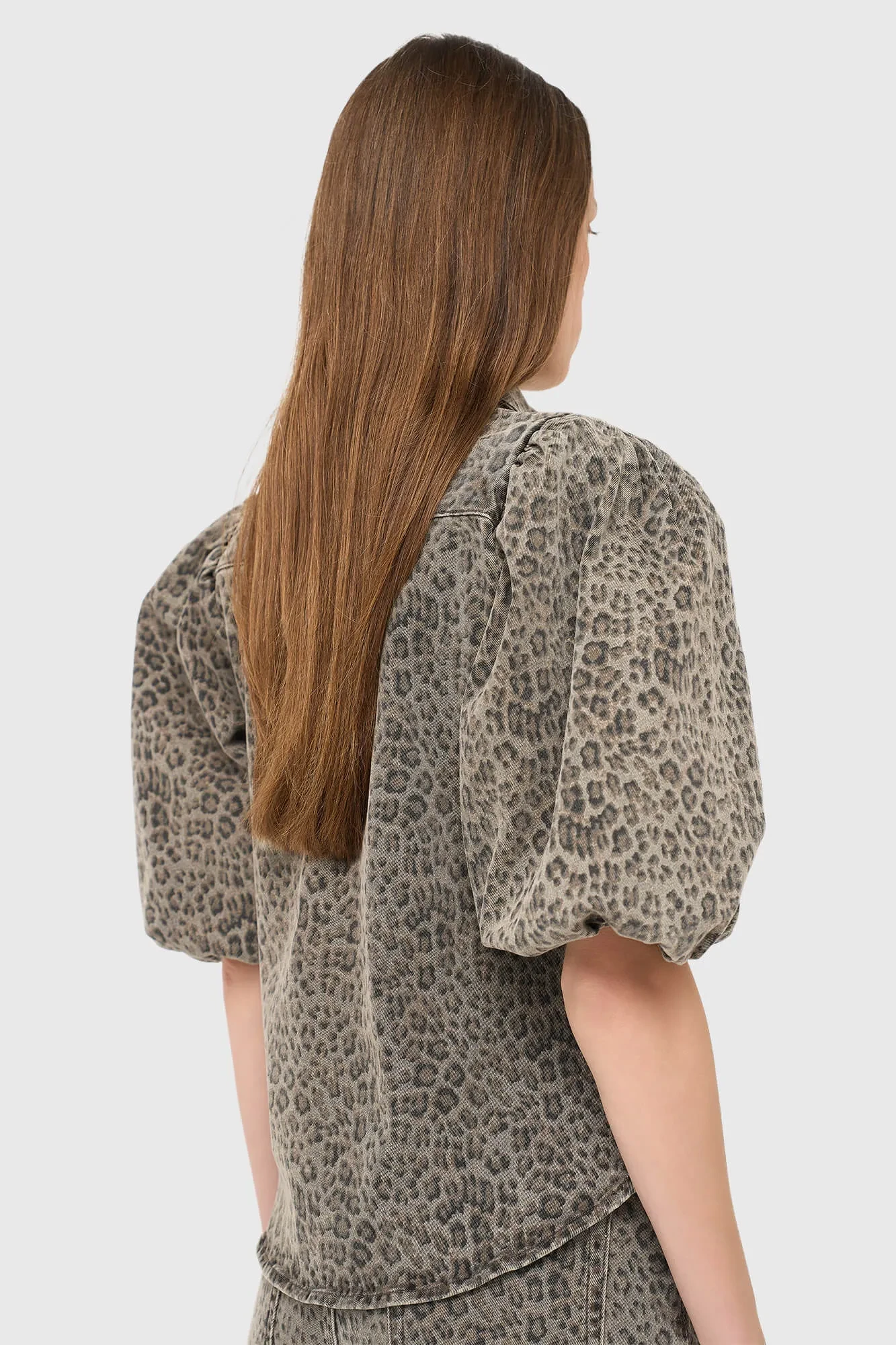 Damenbluse aus Denim mit Puffärmeln, Lars, Leopardenmuster