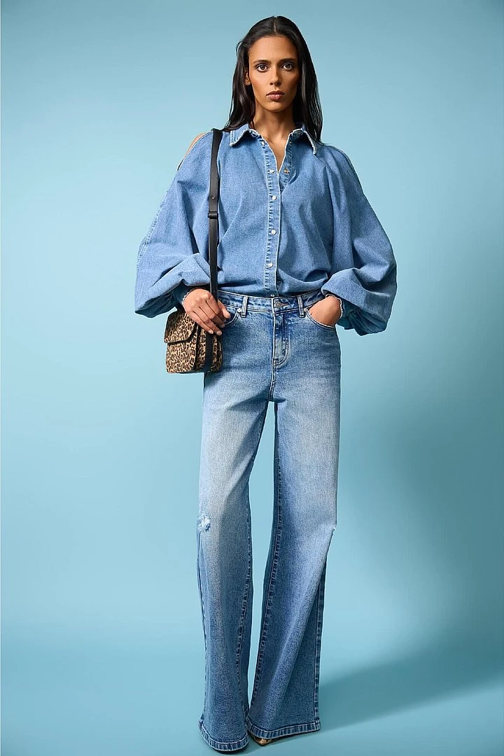 Jeans für Damen, weit geschnitten, mittlere Leibhöhe, Stretch, Cash-Blau, 379