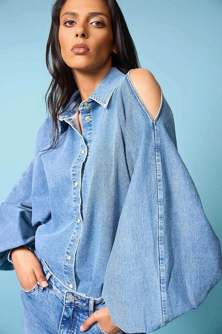 Damenbluse mit weiten Puffärmeln, Farbe: Stone 786