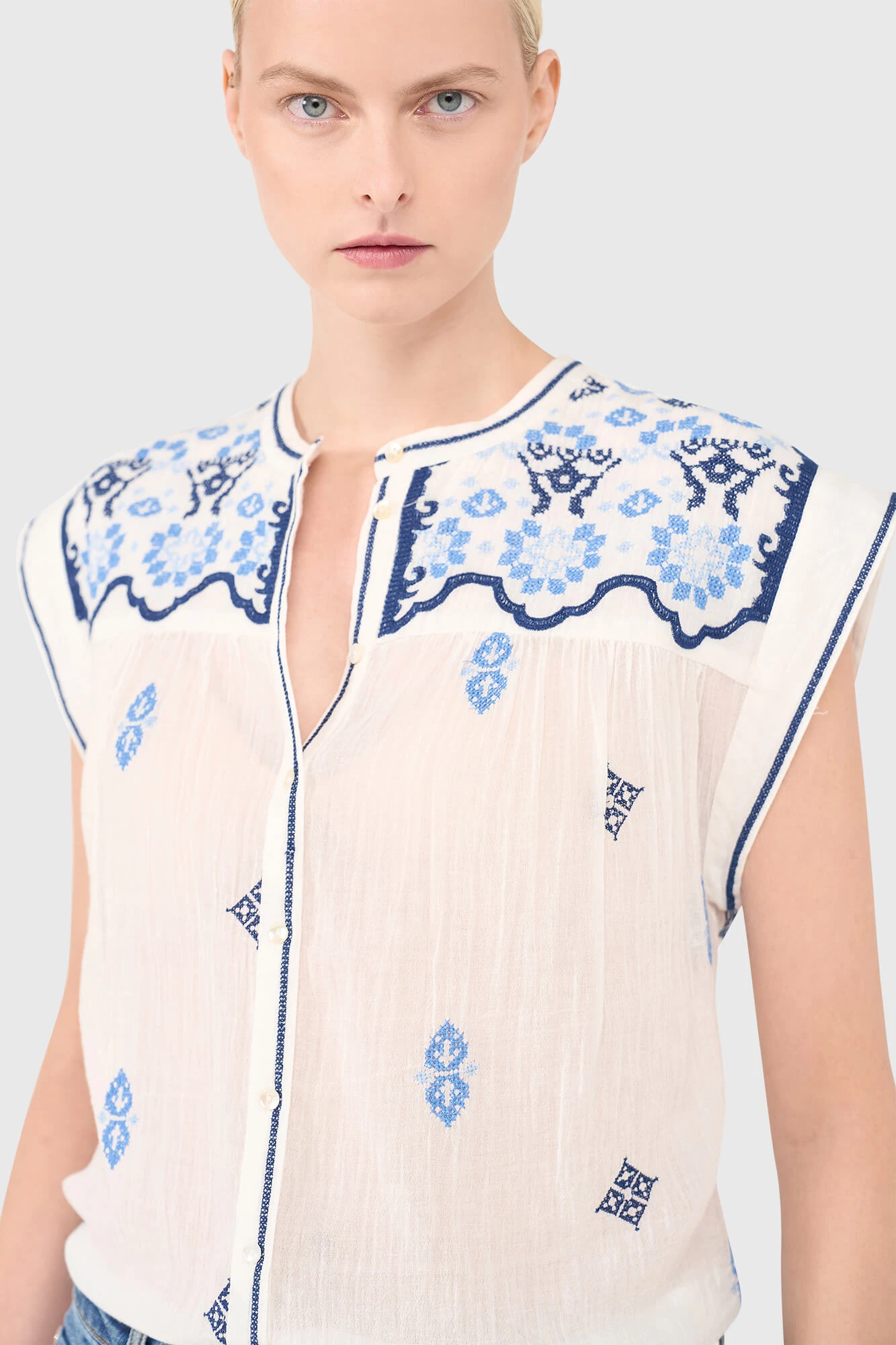 Jace Blouse Wit Blauw