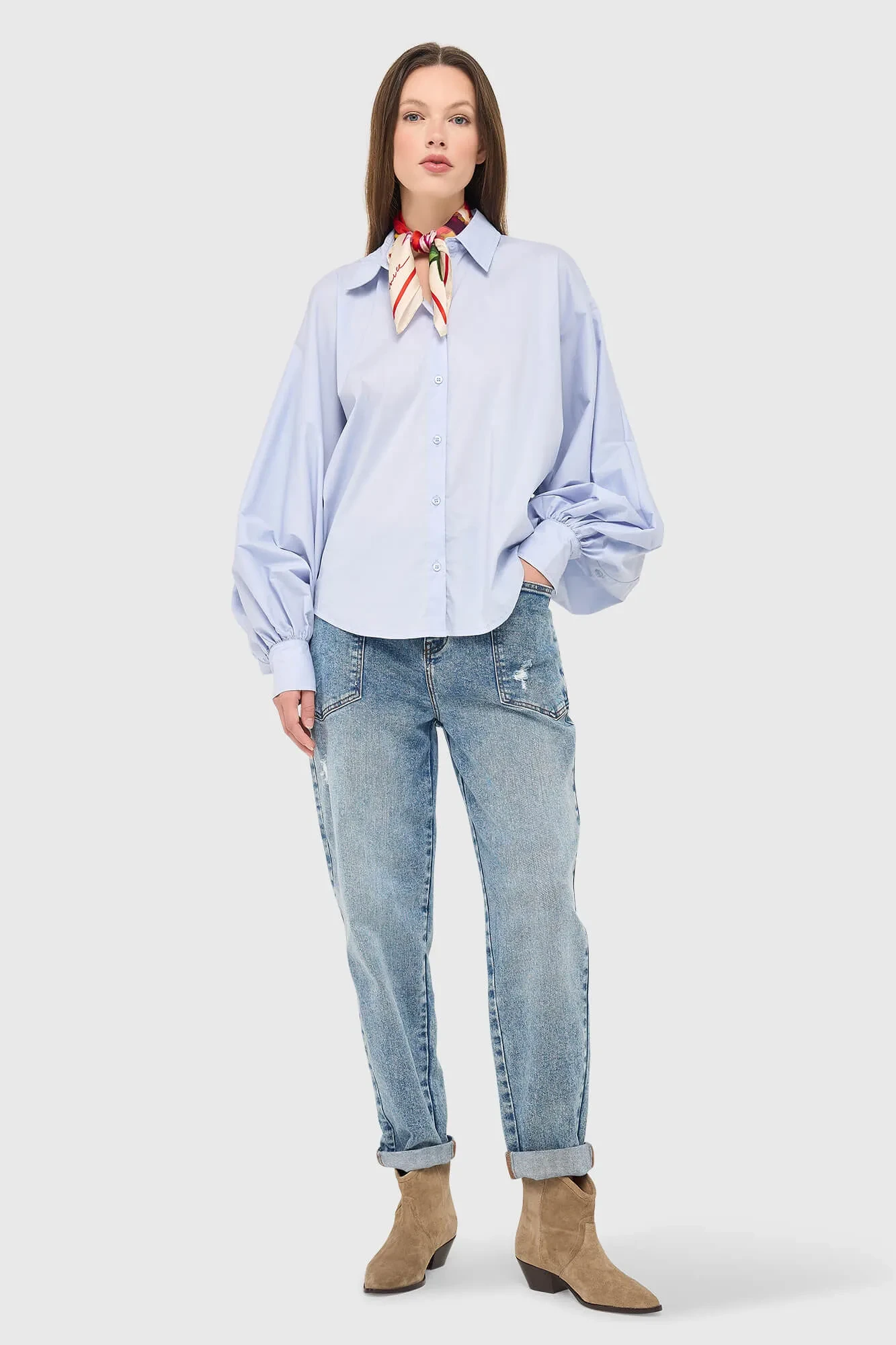 Damenbluse aus Baumwolle, blau, Stone, Puffärmel, Cut-Out