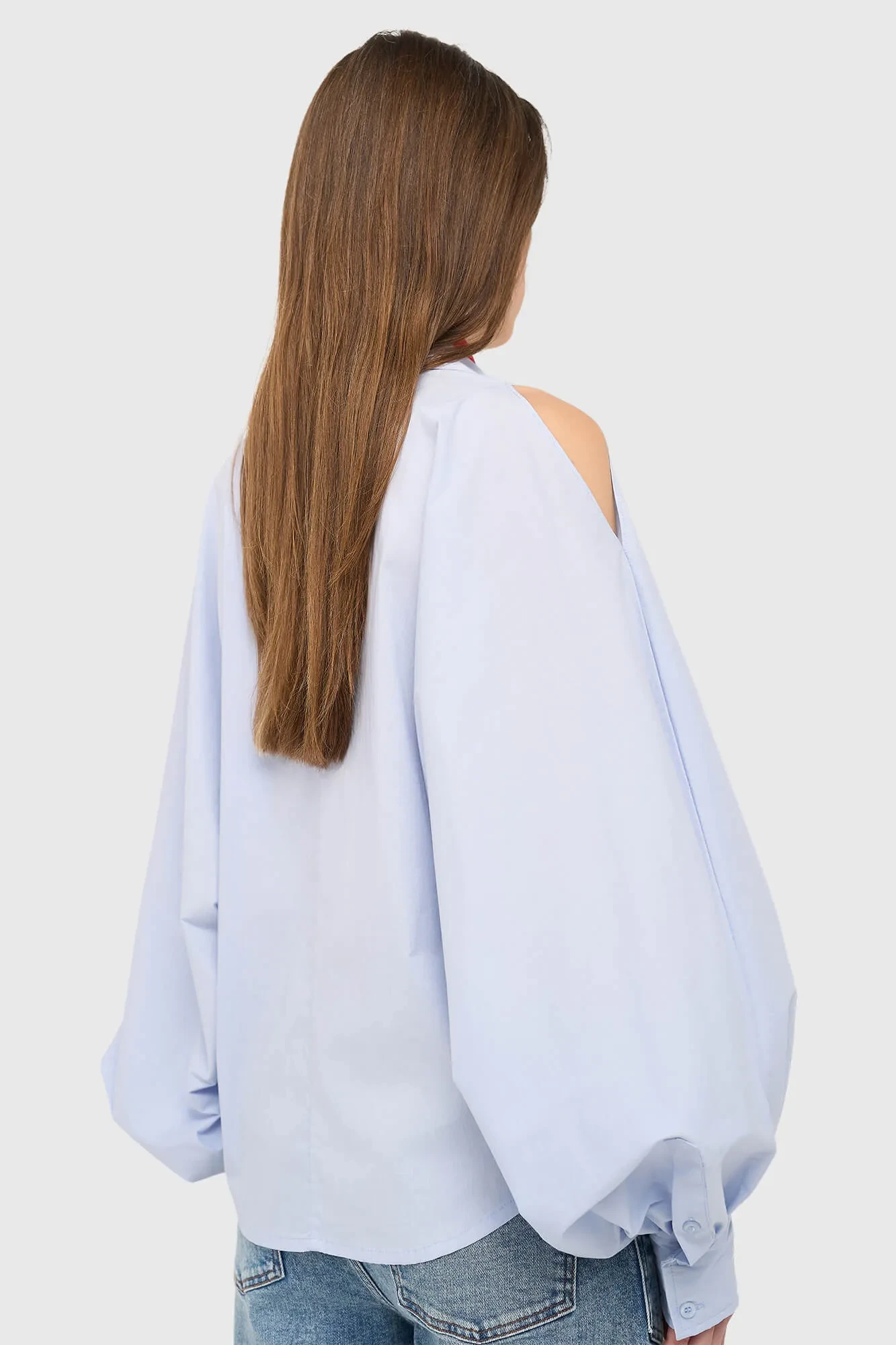 Damenbluse aus Baumwolle, blau, Stone, Puffärmel, Cut-Out