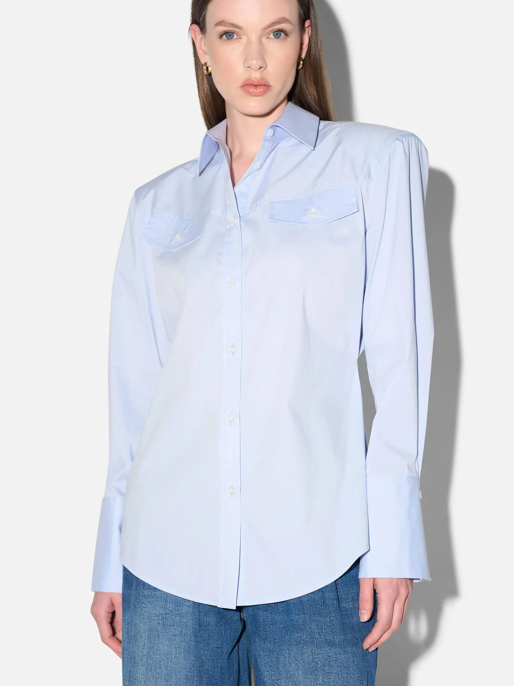 Blouse Dames Katoen Knoopjes Blauw Rix
