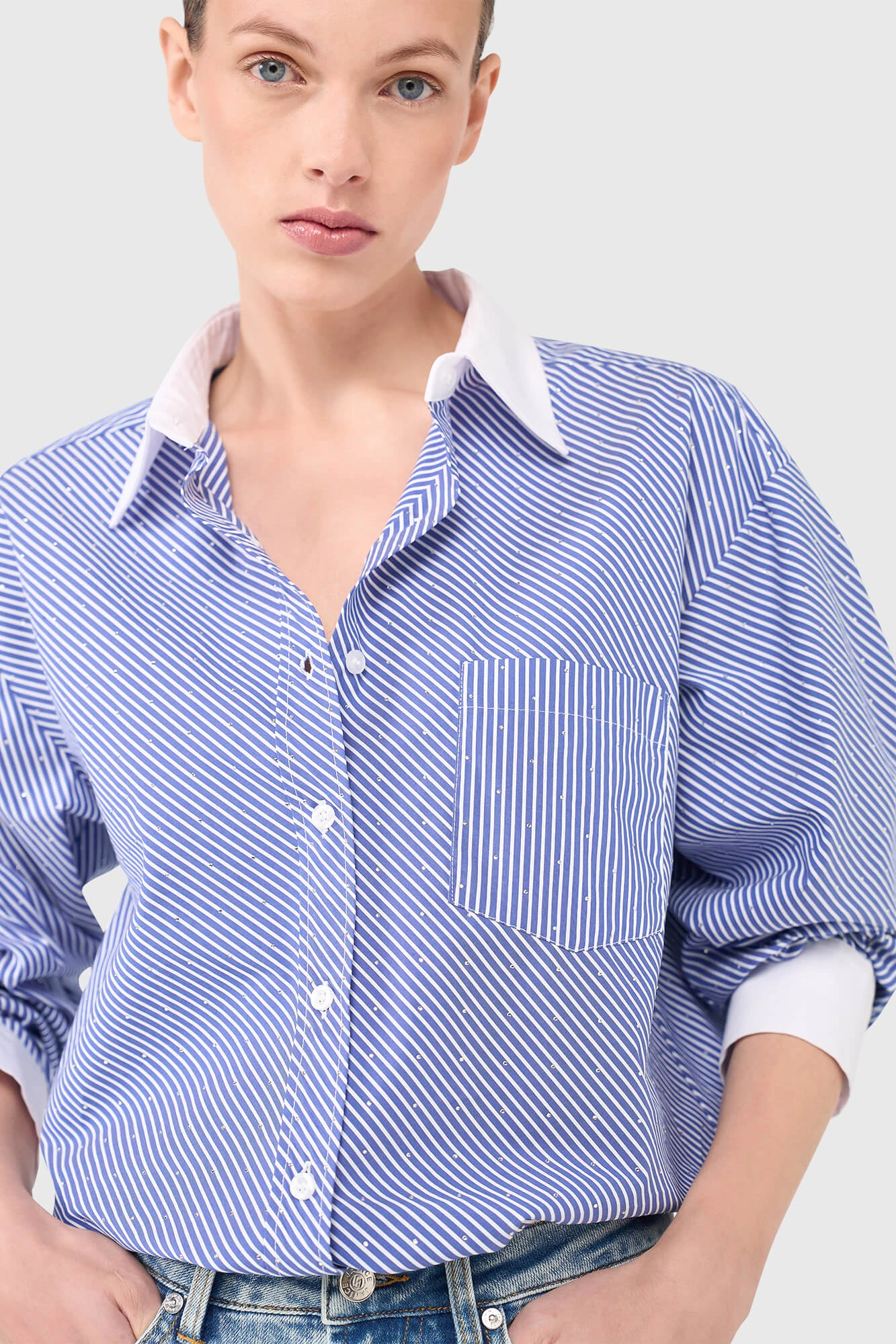 Kygo Striped Rhinestone Blouse