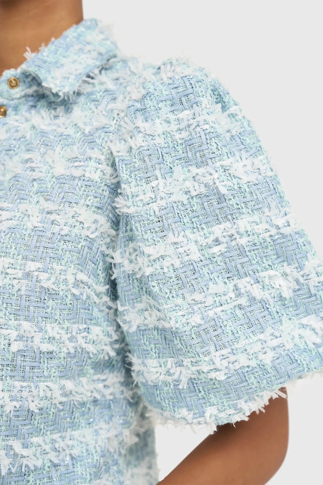 Damenbluse mit Puffärmeln aus Tweed, Lars Blau