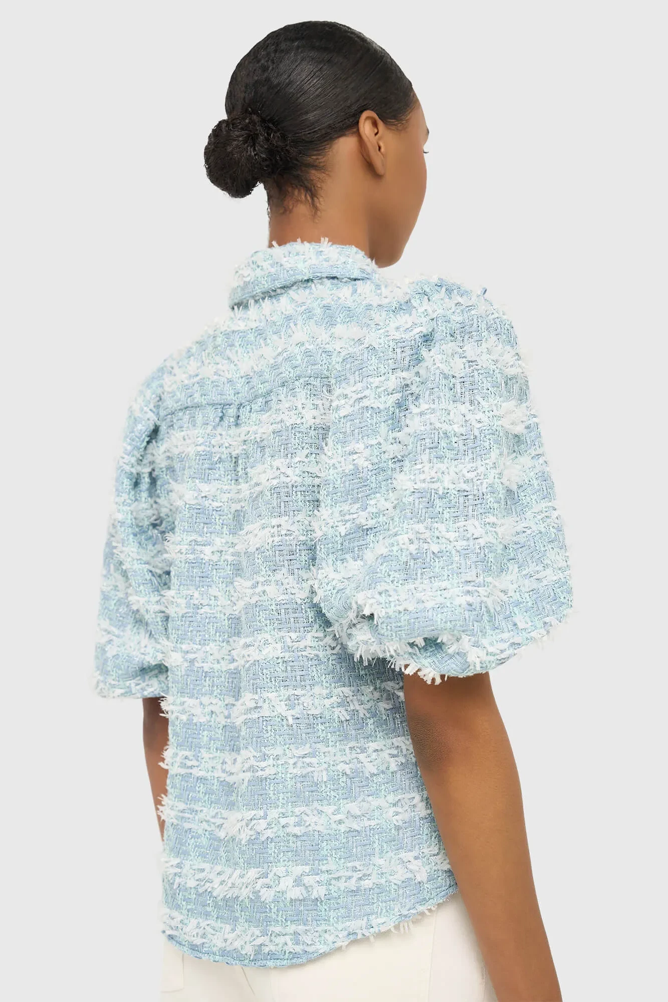 Damenbluse mit Puffärmeln aus Tweed, Lars Blau