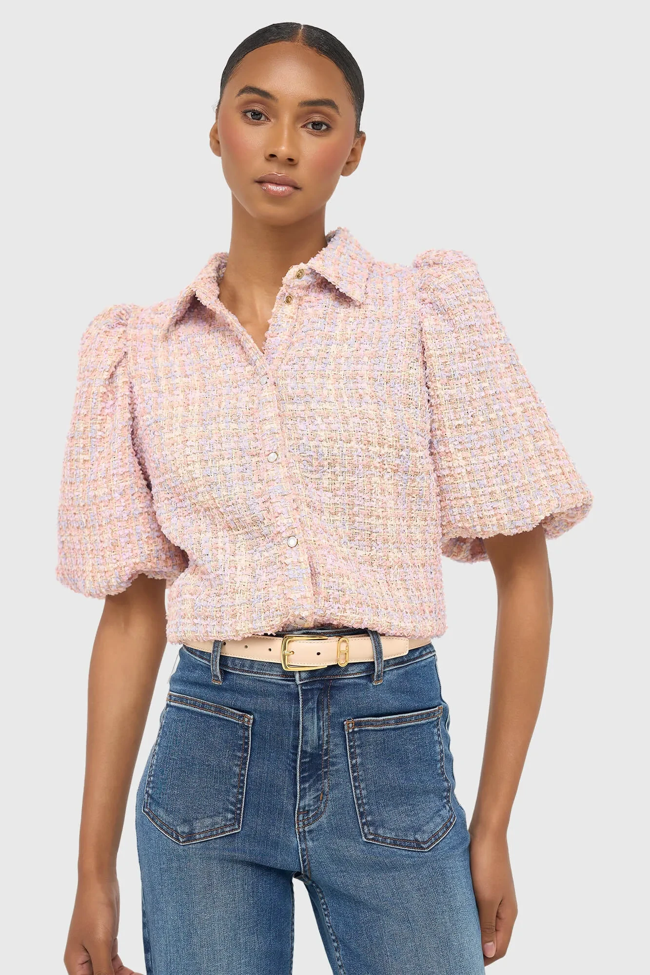 Damenbluse mit Puffärmeln aus Tweed, Lars, lila