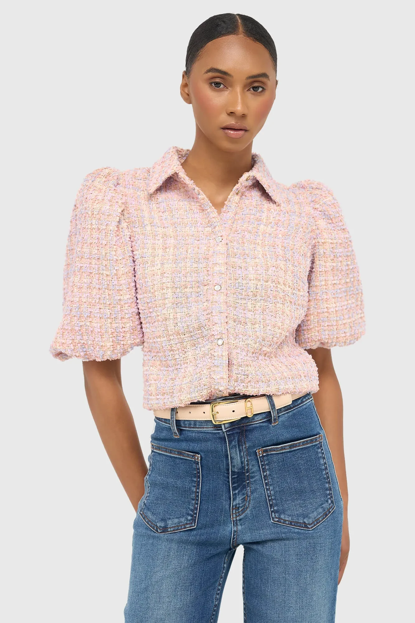 Damenbluse mit Puffärmeln aus Tweed, Lars, lila