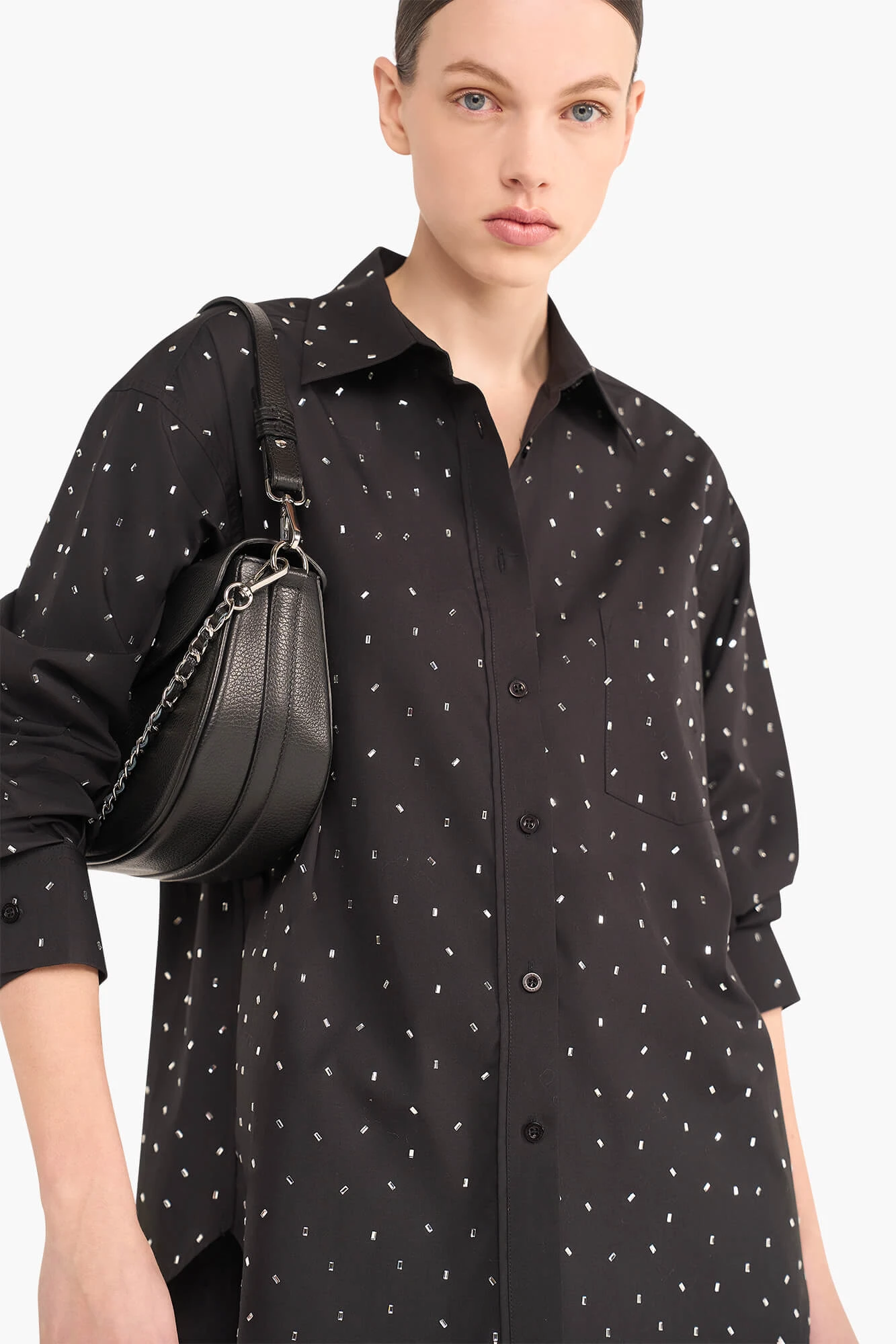 Baumwollbluse für Damen mit Strasssteinen, Kygo, schwarz