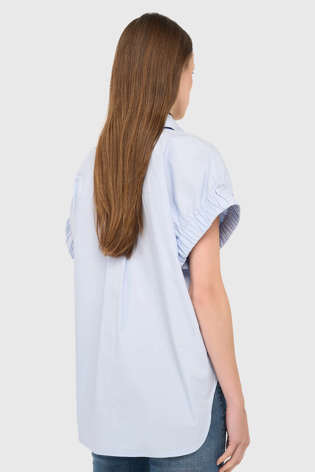 Blaue Baumwollbluse für Damen mit kurzen Ärmeln von Yaro