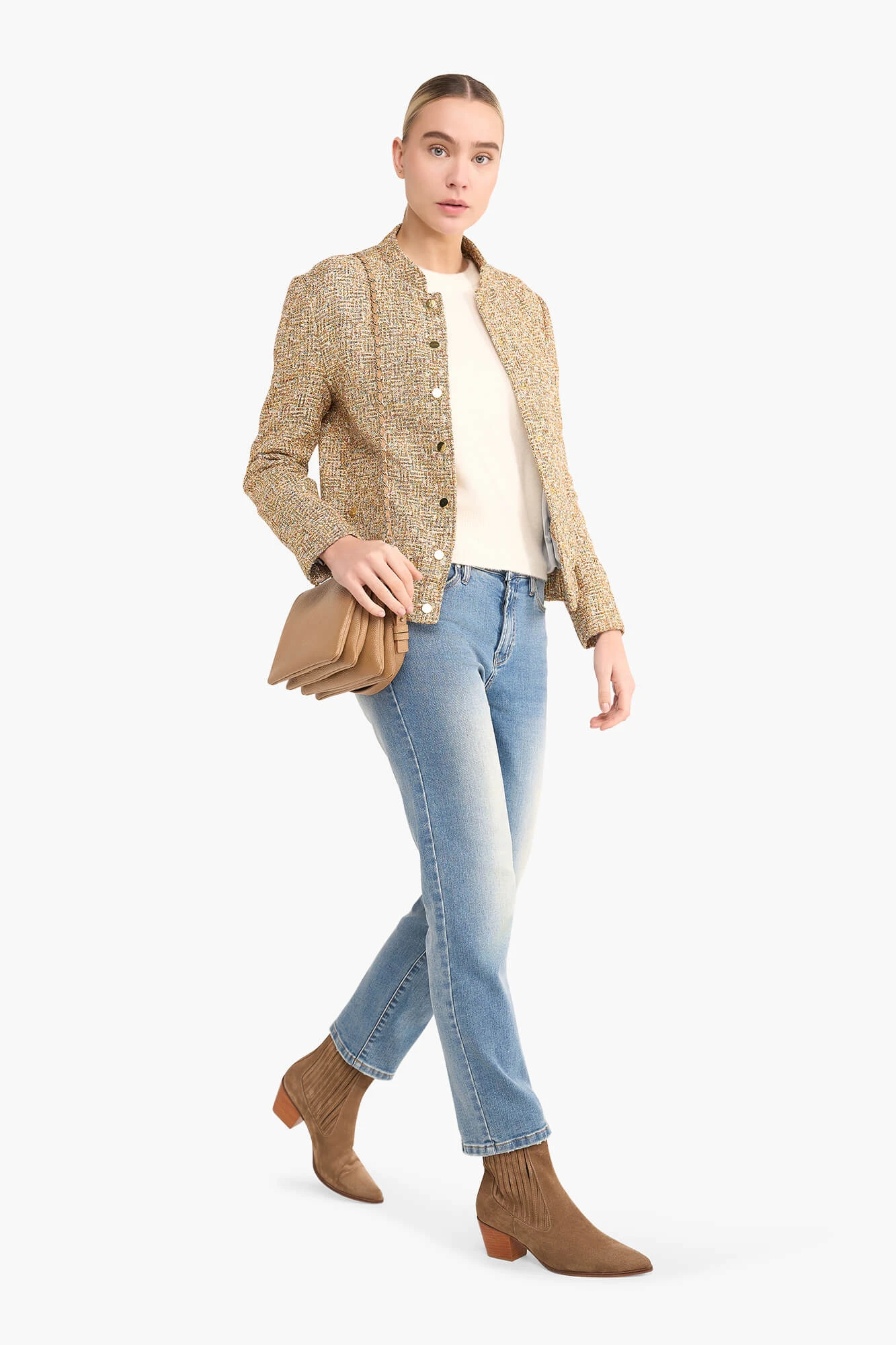 Bomberjacke für Damen aus Tweed, Maddox, Gold