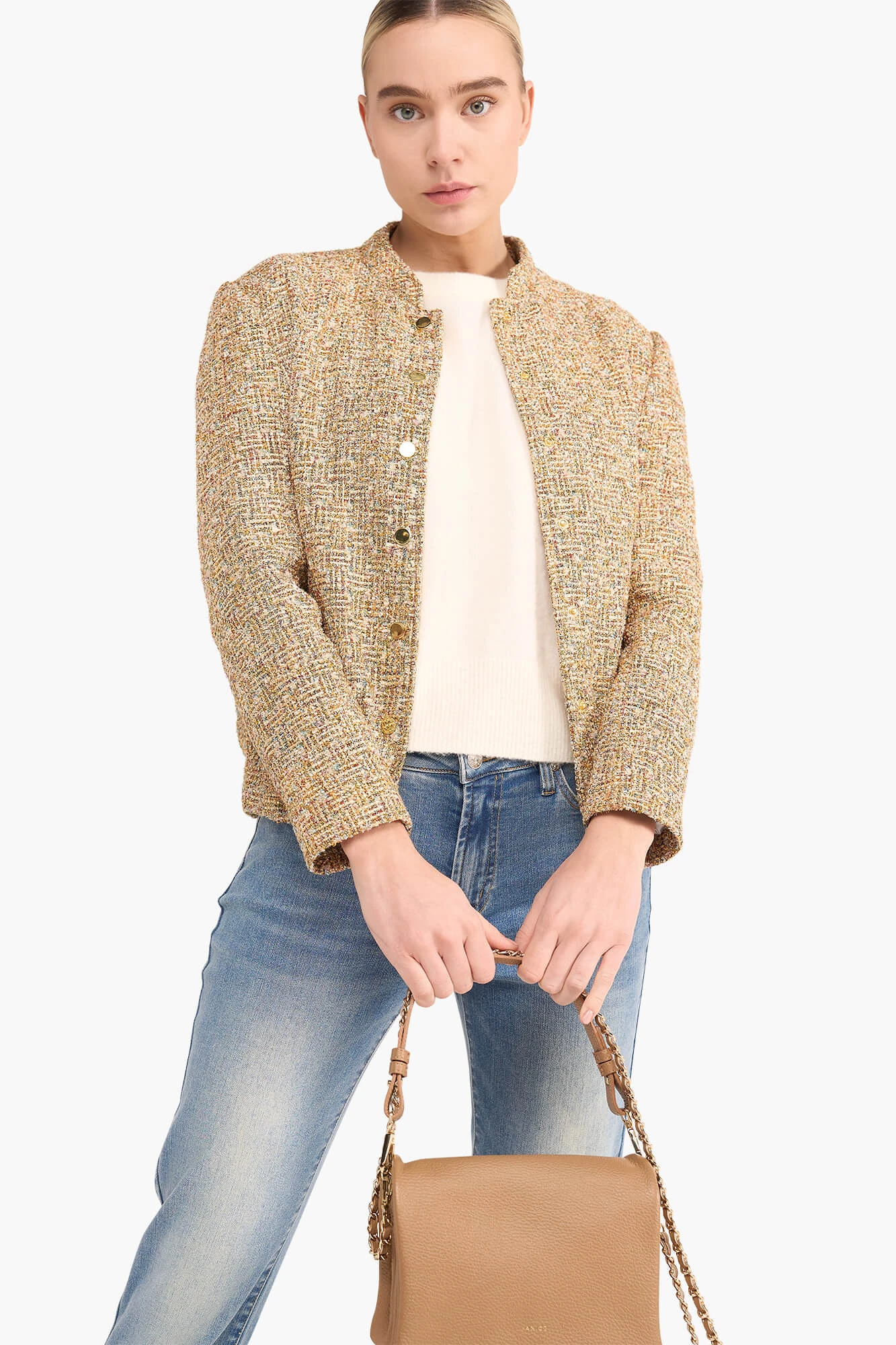 Bomberjacke für Damen aus Tweed, Maddox, Gold