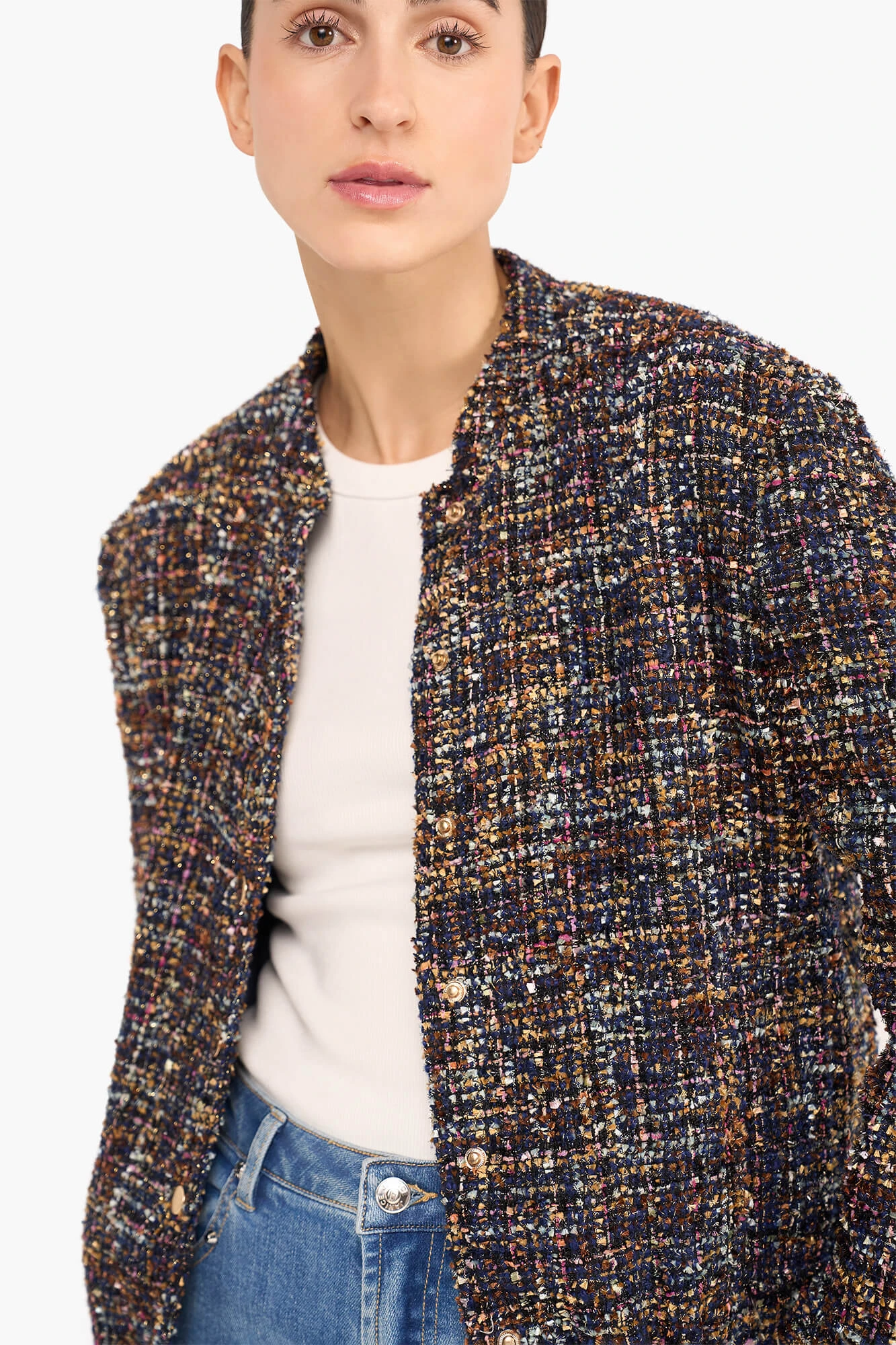 Bomber Jack Dames Tweed Maddox Blauw