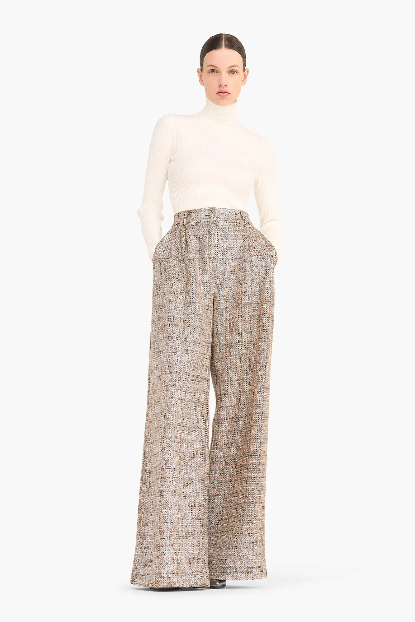 Broek Dames Wijde Pijp Dollar Bruin Zilver Metallic