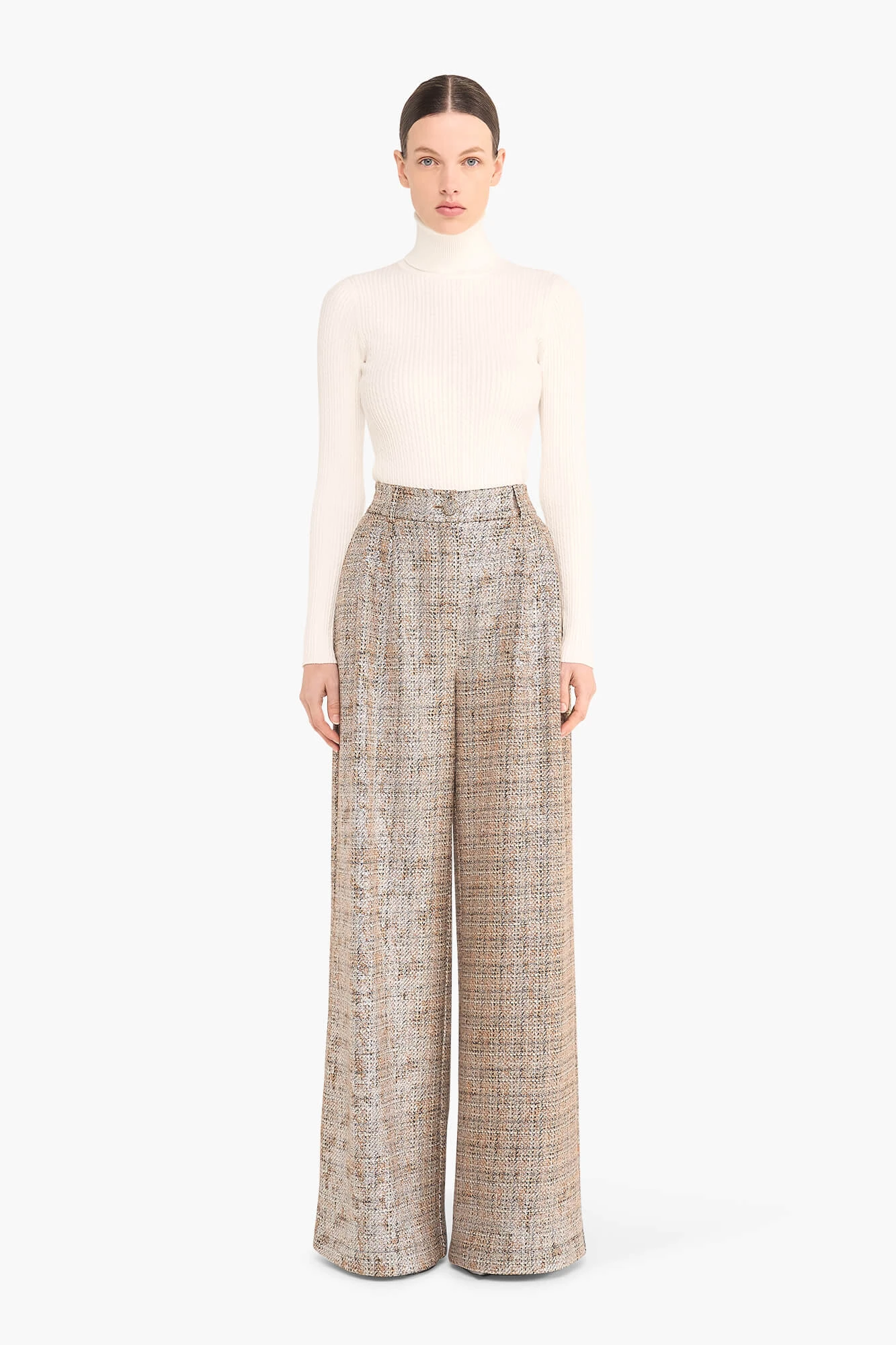 Broek Dames Wijde Pijp Dollar Bruin Zilver Metallic