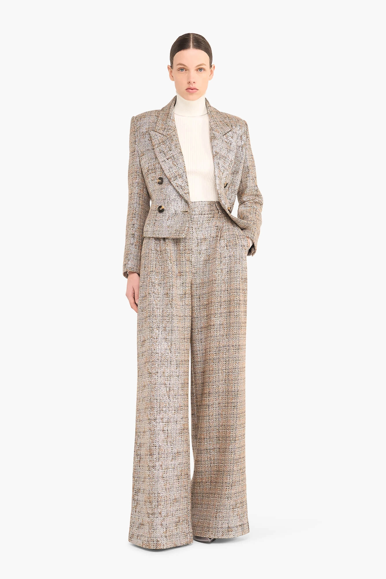 Broek Dames Wijde Pijp Dollar Bruin Zilver Metallic