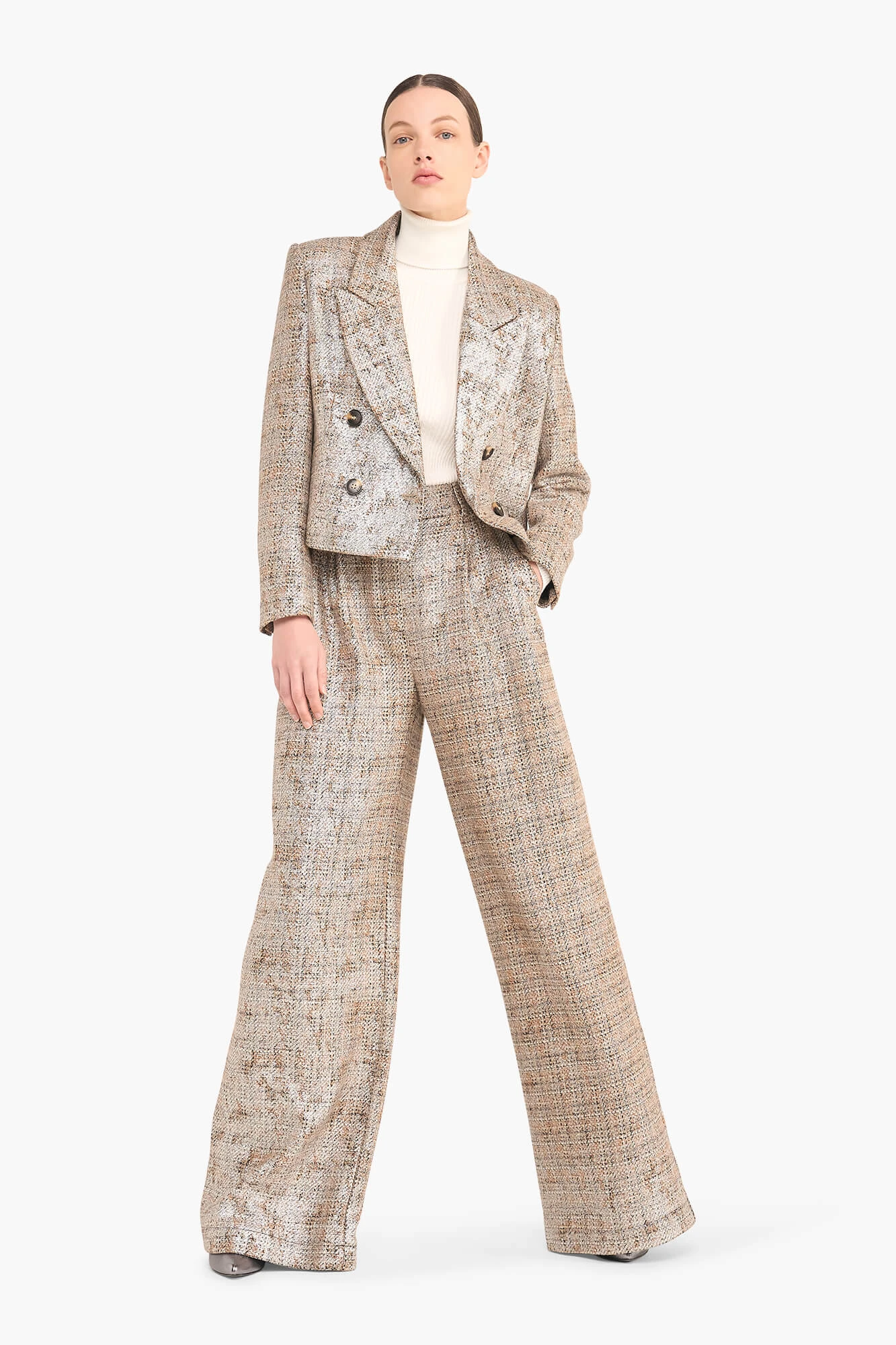 Broek Dames Wijde Pijp Dollar Bruin Zilver Metallic