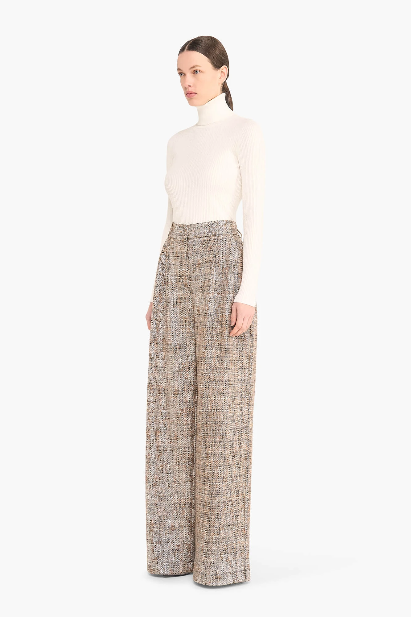 Broek Dames Wijde Pijp Dollar Bruin Zilver Metallic